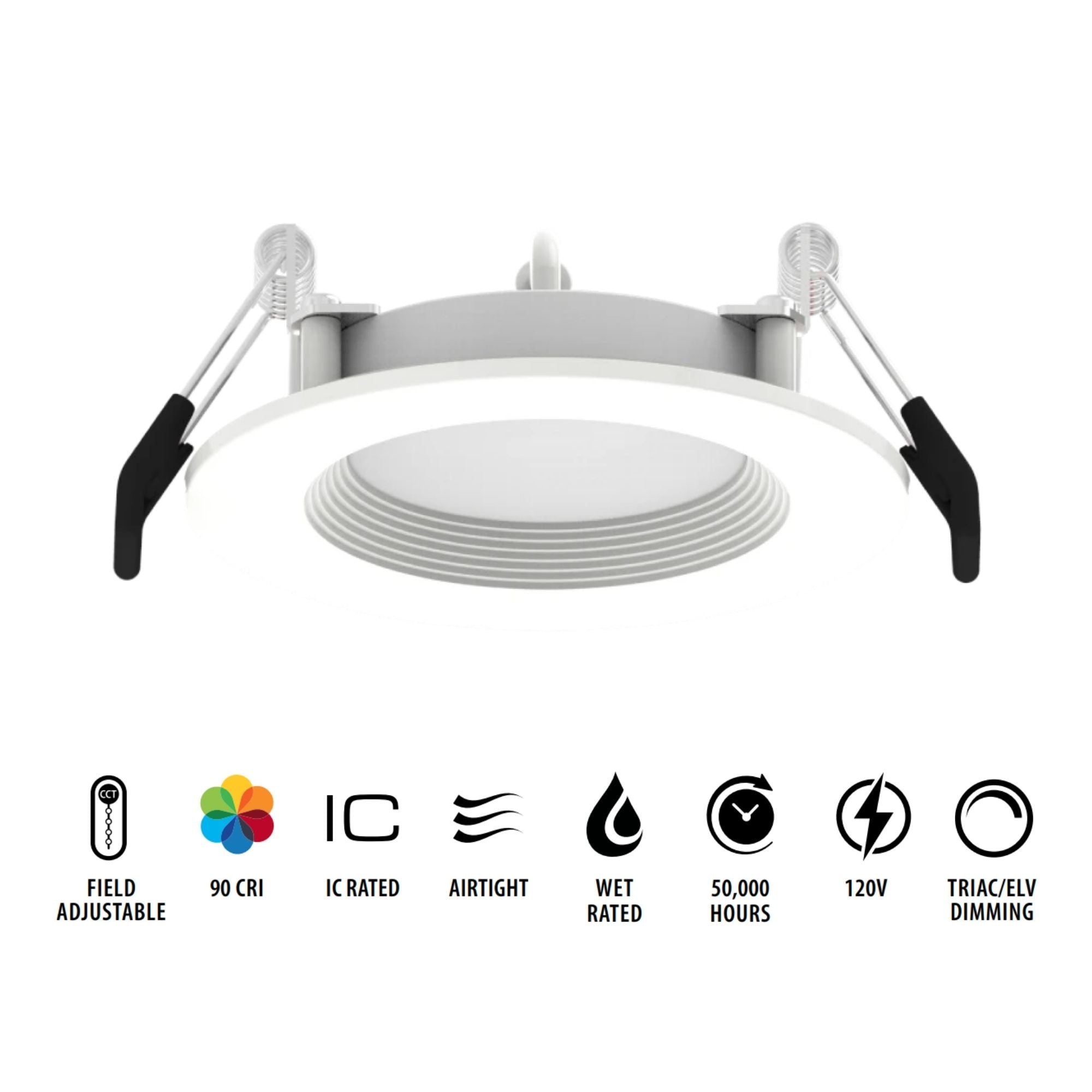 3" Wafer LED Downlight, 500 Lm, 5-CCT, White Baffle Trim
