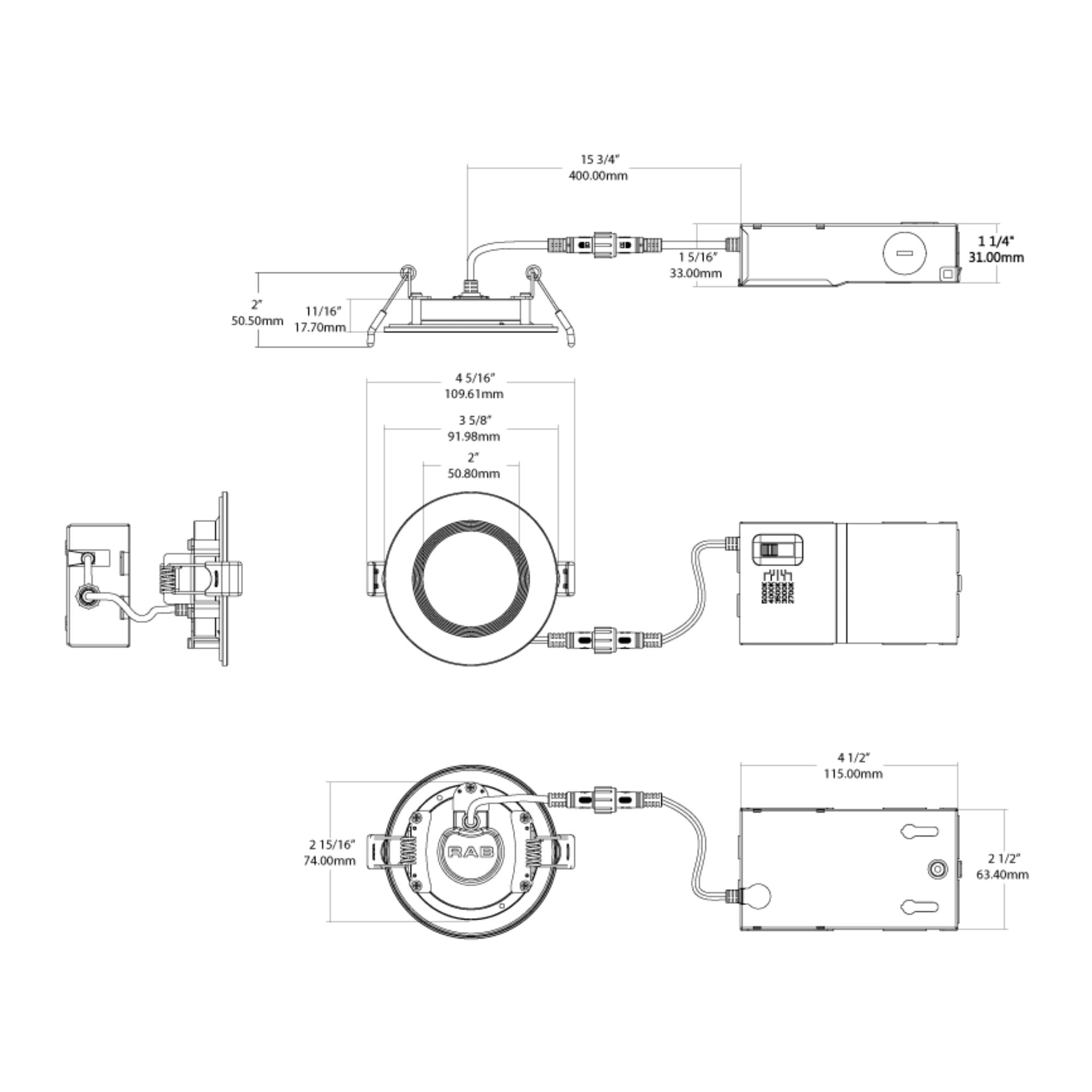 3" Wafer LED Downlight, 500 Lm, 5-CCT, White Baffle Trim