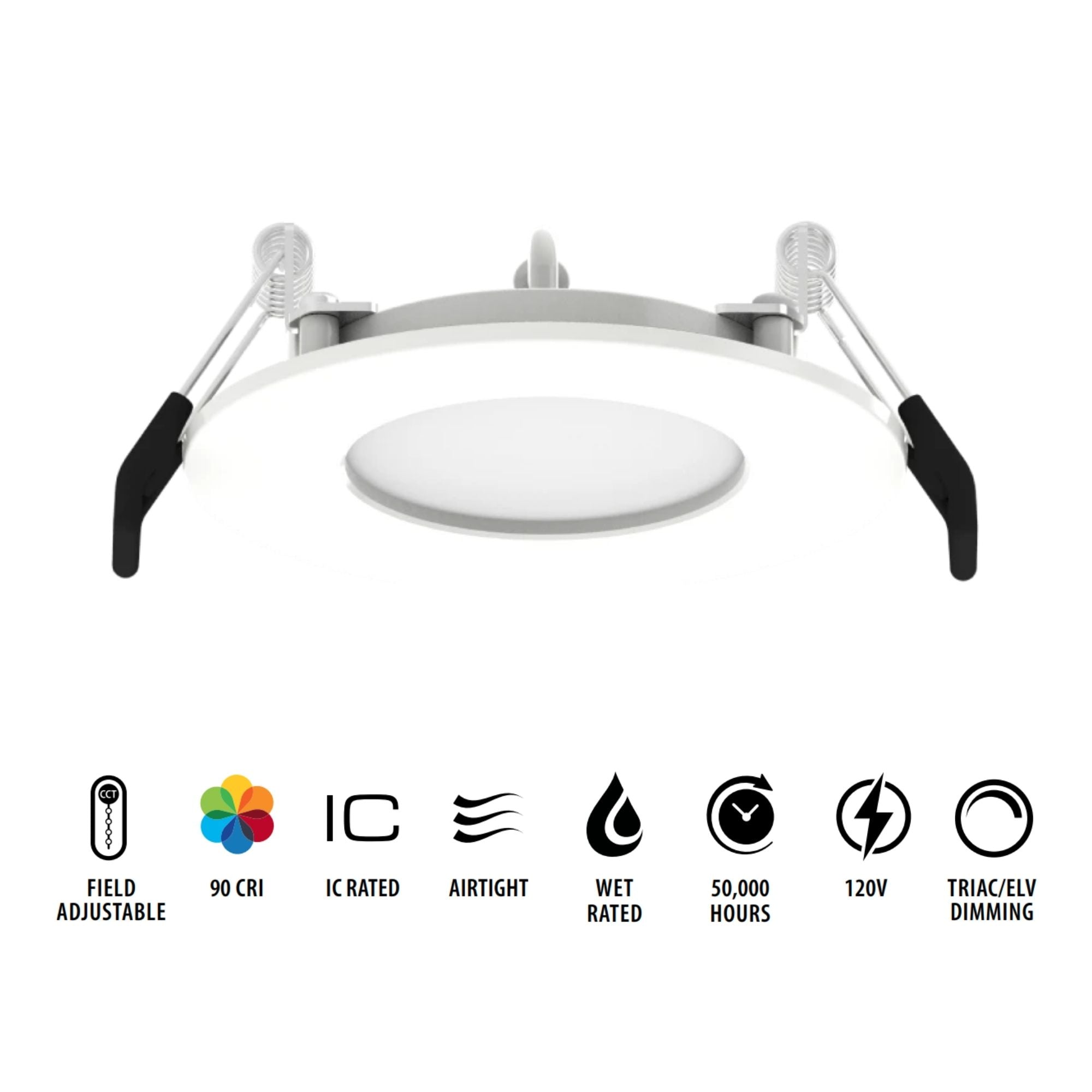 3" Wafer LED Downlight, 500 Lm, 5-CCT, White Smooth Trim