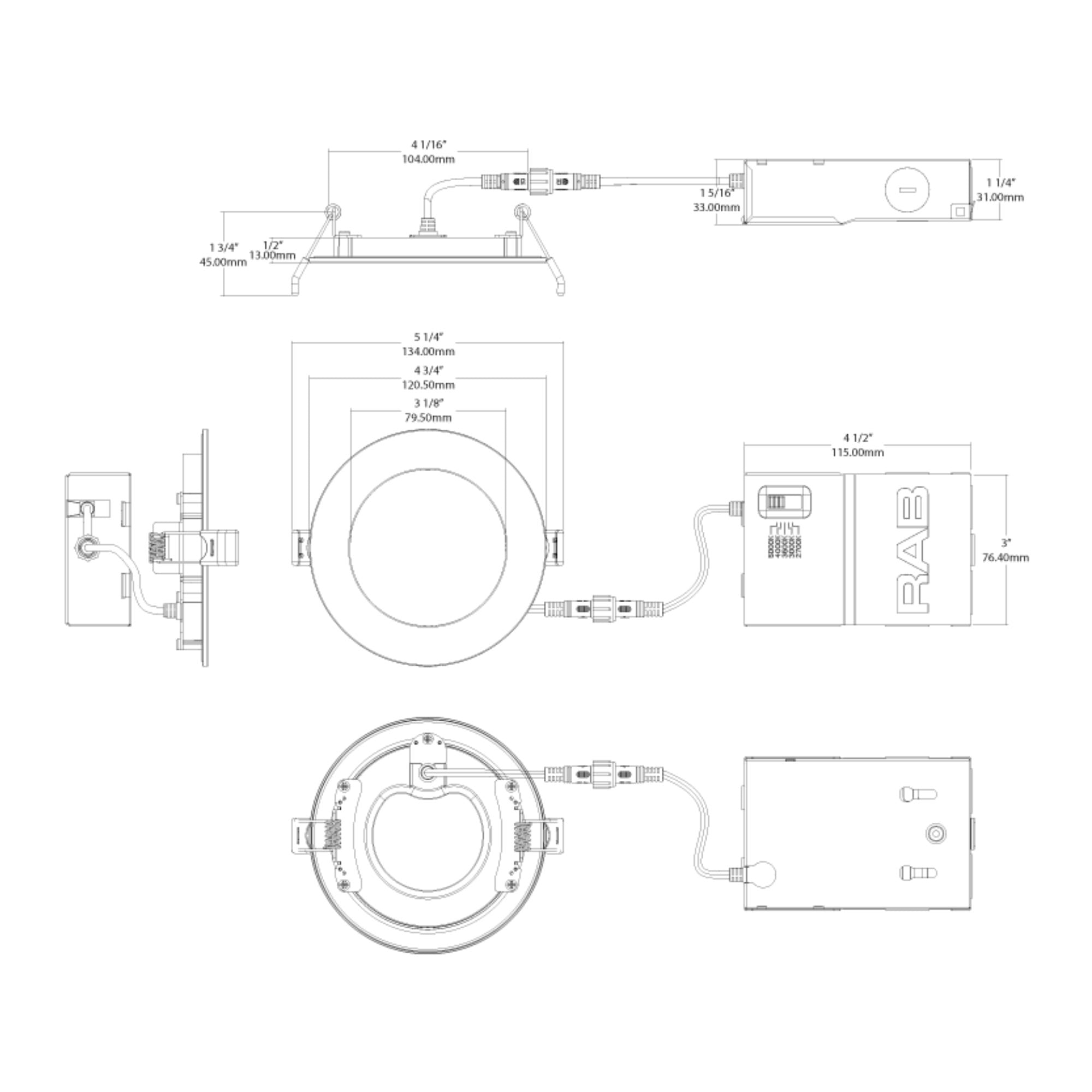 4" Wafer LED Downlight, 1000 Lm, 5-CCT, White Smooth Trim