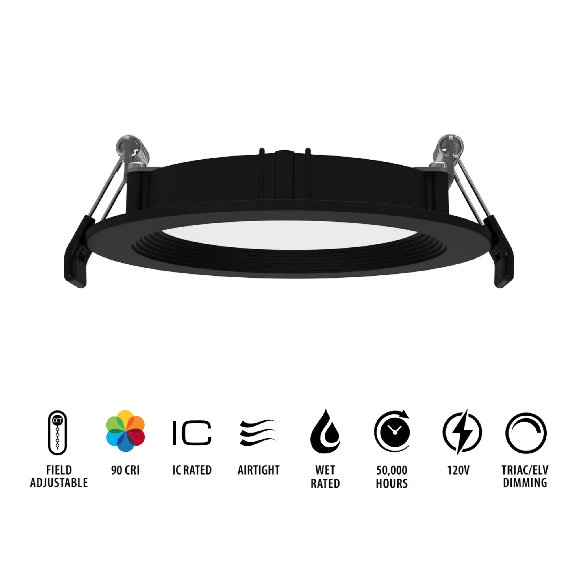 4" Wafer LED Downlight, 800 Lm, 5-CCT, Black Baffle Trim - Bees Lighting