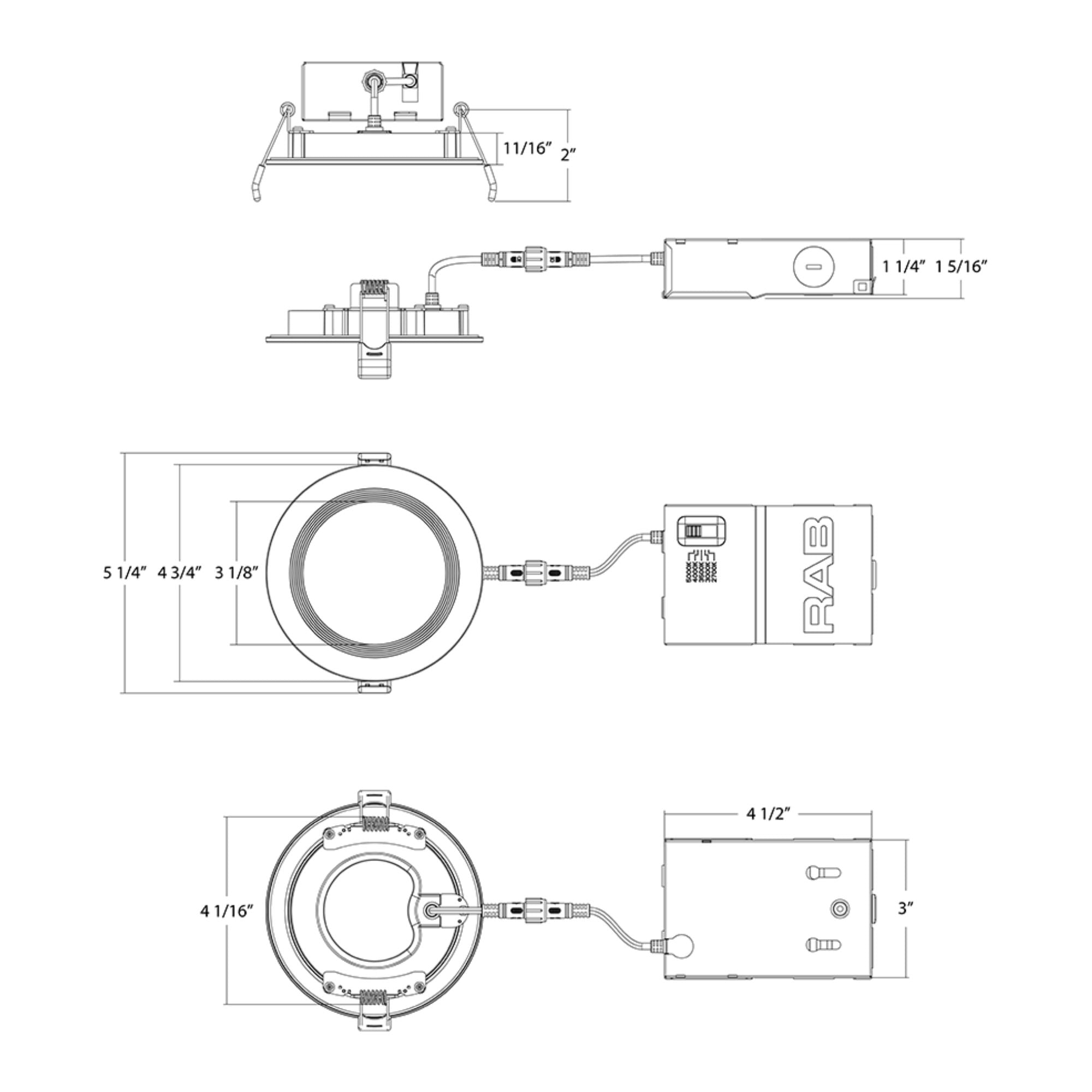 4" Wafer LED Downlight, 800 Lm, 5-CCT, Black Baffle Trim