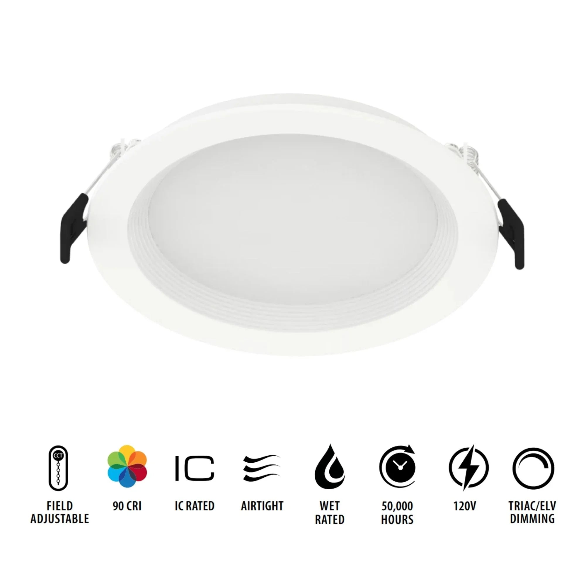 4" Wafer LED Downlight, 750 Lm, 5-CCT, White Baffle Trim - Bees Lighting