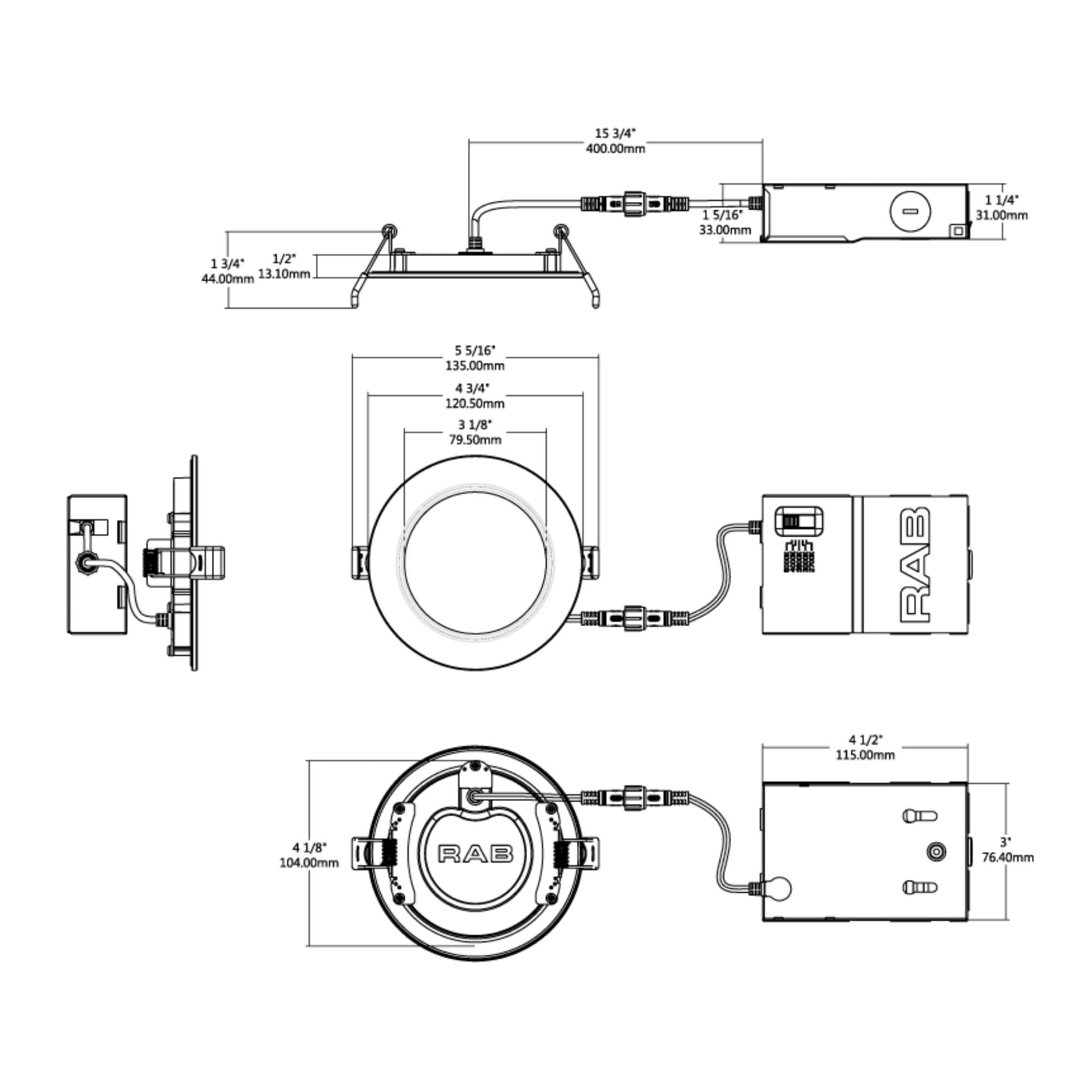 4" Wafer LED Downlight, 750 Lm, 5-CCT, White Shallow Baffle Trim
