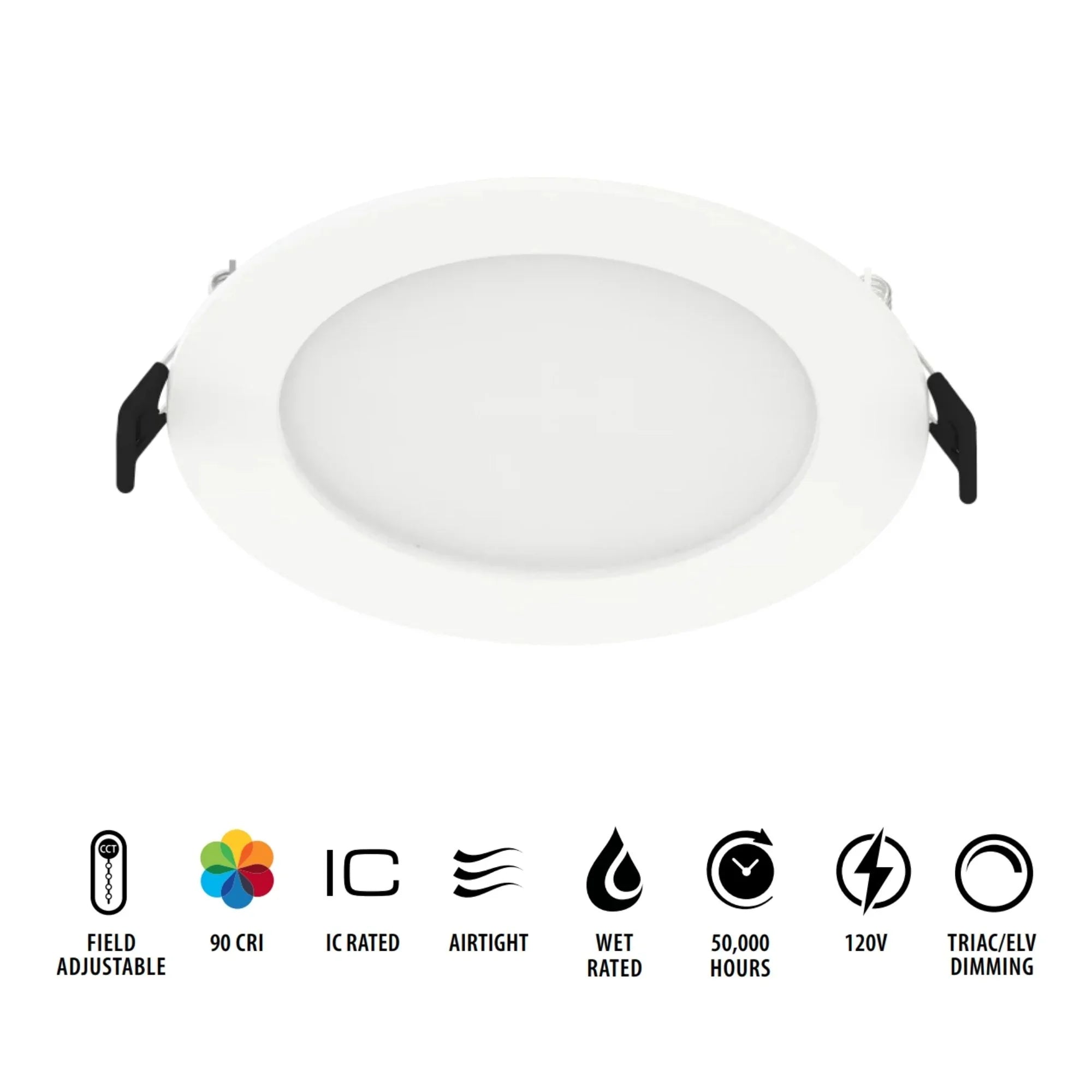 4" Wafer LED Downlight, 750 Lm, 5-CCT, White Smooth Trim - Bees Lighting