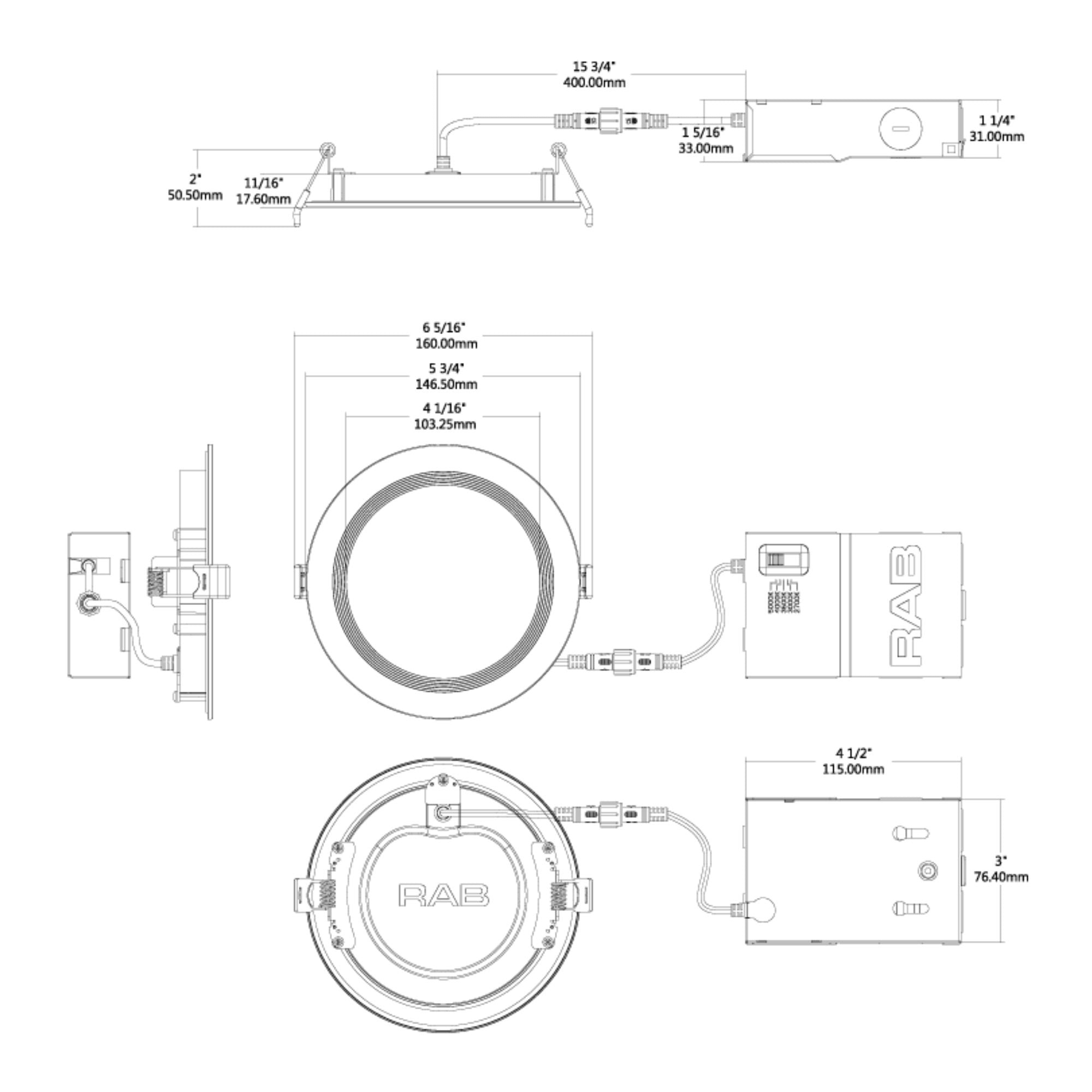 5" Wafer LED Downlight, 1100 Lm, 5-CCT, White Baffle Trim