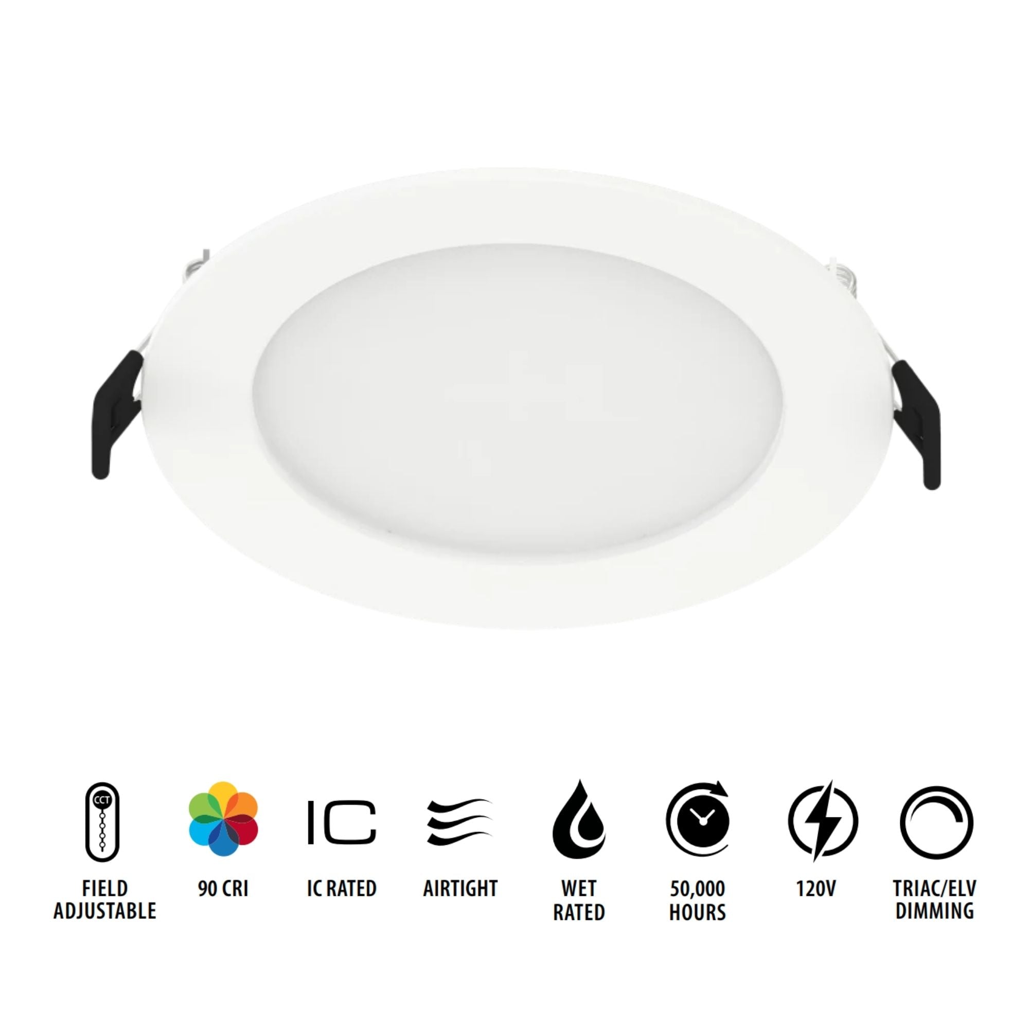 5" Wafer LED Downlight, 1100 Lm, 5-CCT, White Smooth Trim