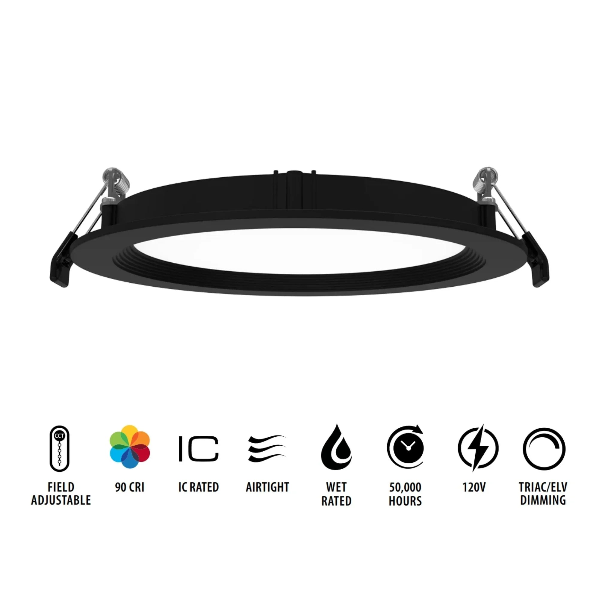 6" Wafer LED Downlight, 1100 Lm, 5-CCT, Black Baffle Trim - Bees Lighting