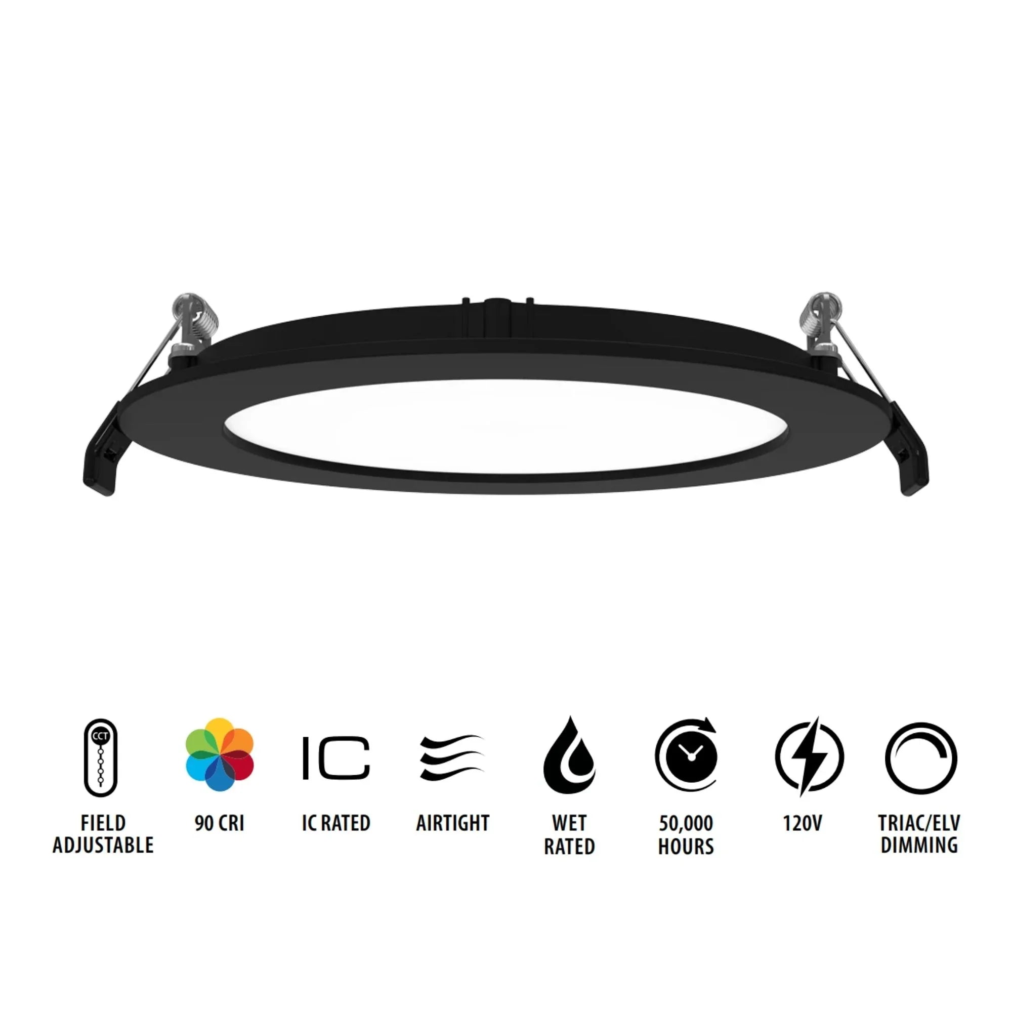 6" Wafer LED Downlight, 1100 Lm, 5-CCT, Black Smooth Trim - Bees Lighting