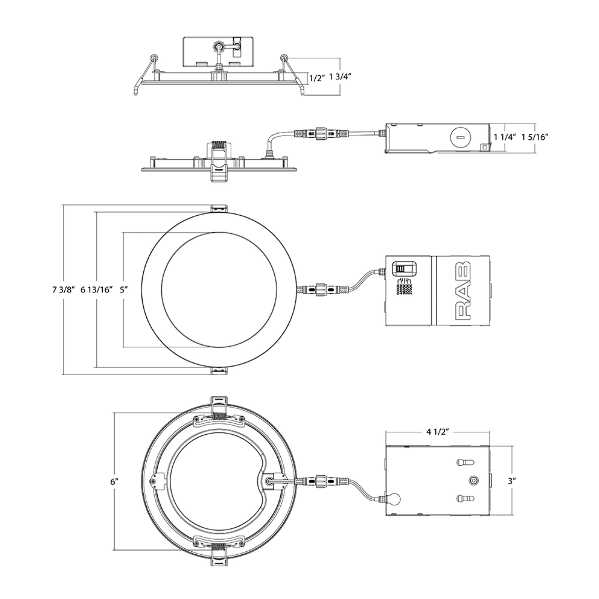 6" Wafer LED Downlight, 1100 Lm, 5-CCT, Black Smooth Trim