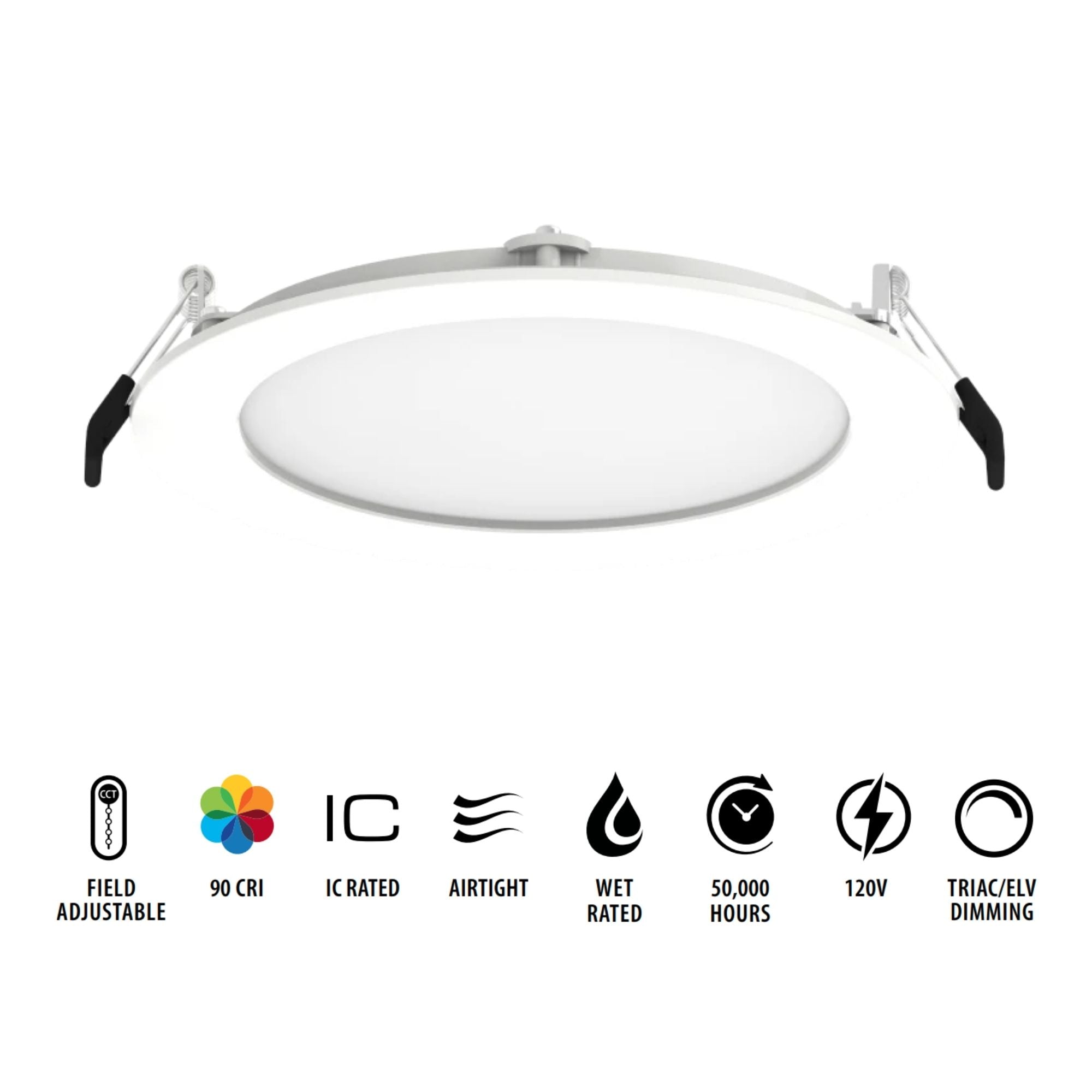 6" Wafer LED Downlight, 1100 Lm, 5-CCT, White Baffle Trim