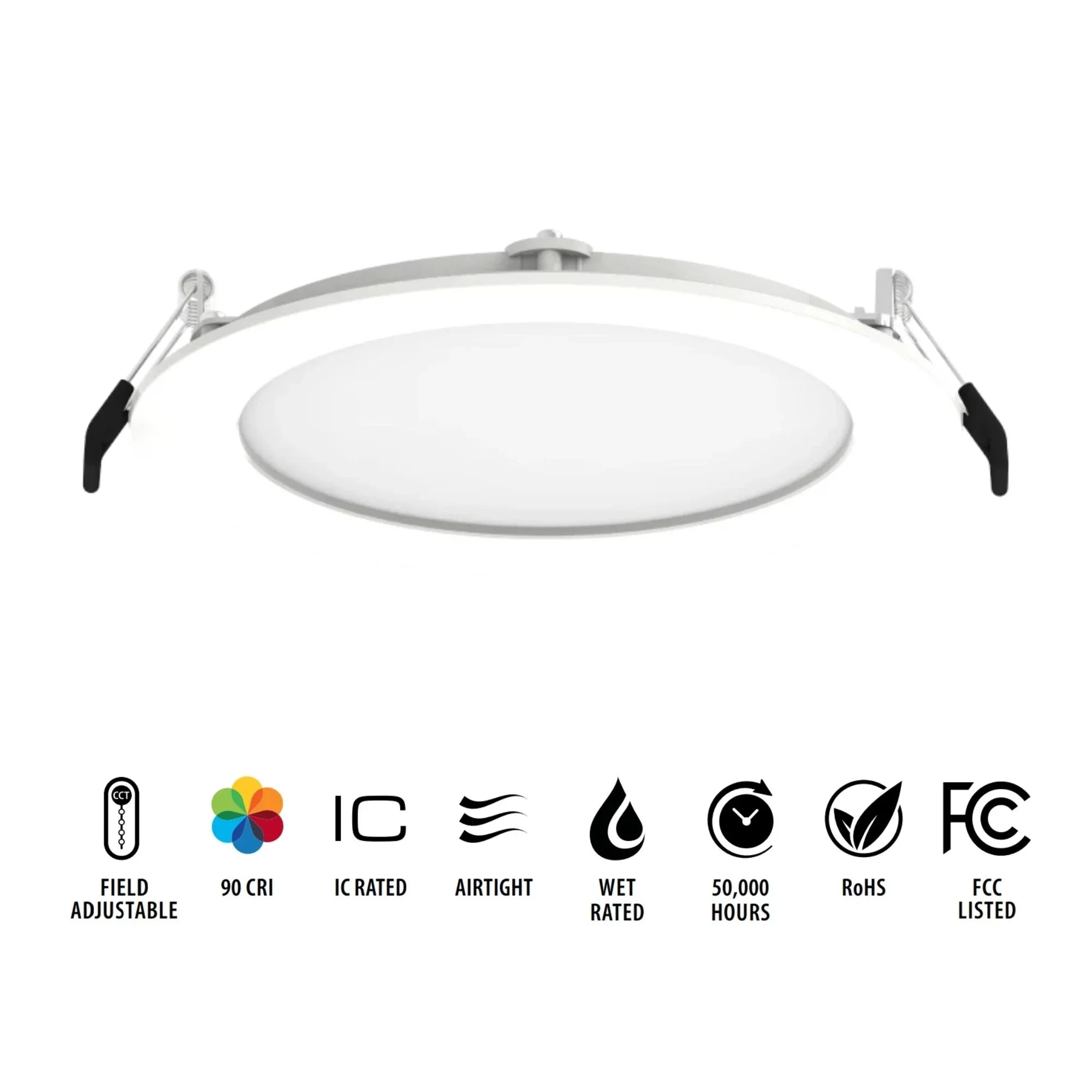 6" Wafer Commercial Downlight, 1300 Lm, 5-CCT, 120-277V, White Smooth Trim - Bees Lighting