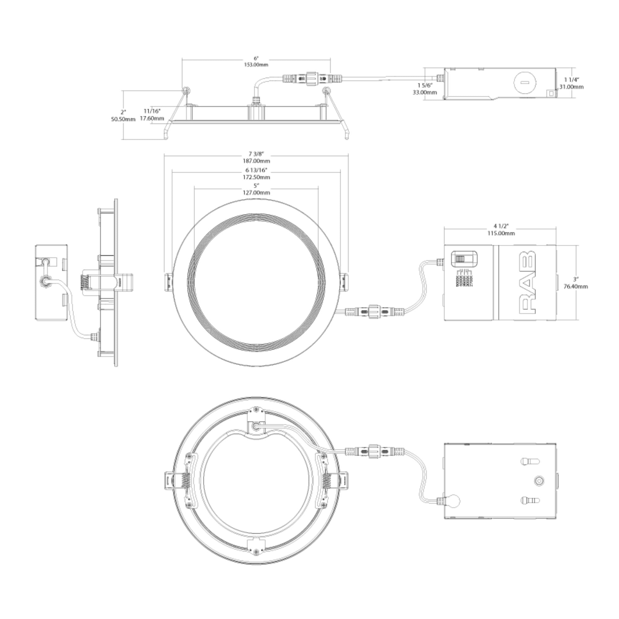 6" Wafer LED Downlight, 1300 Lm, 5-CCT, White Baffle Trim