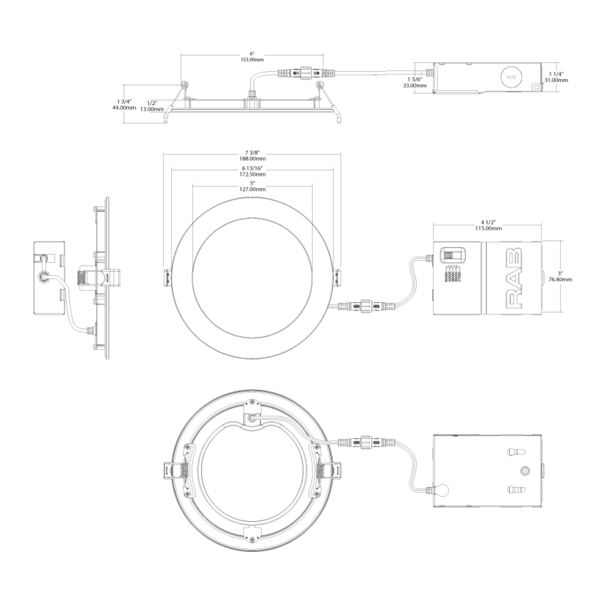 6" Wafer LED Downlight, 1300 Lm, 5-CCT, White Smooth Trim