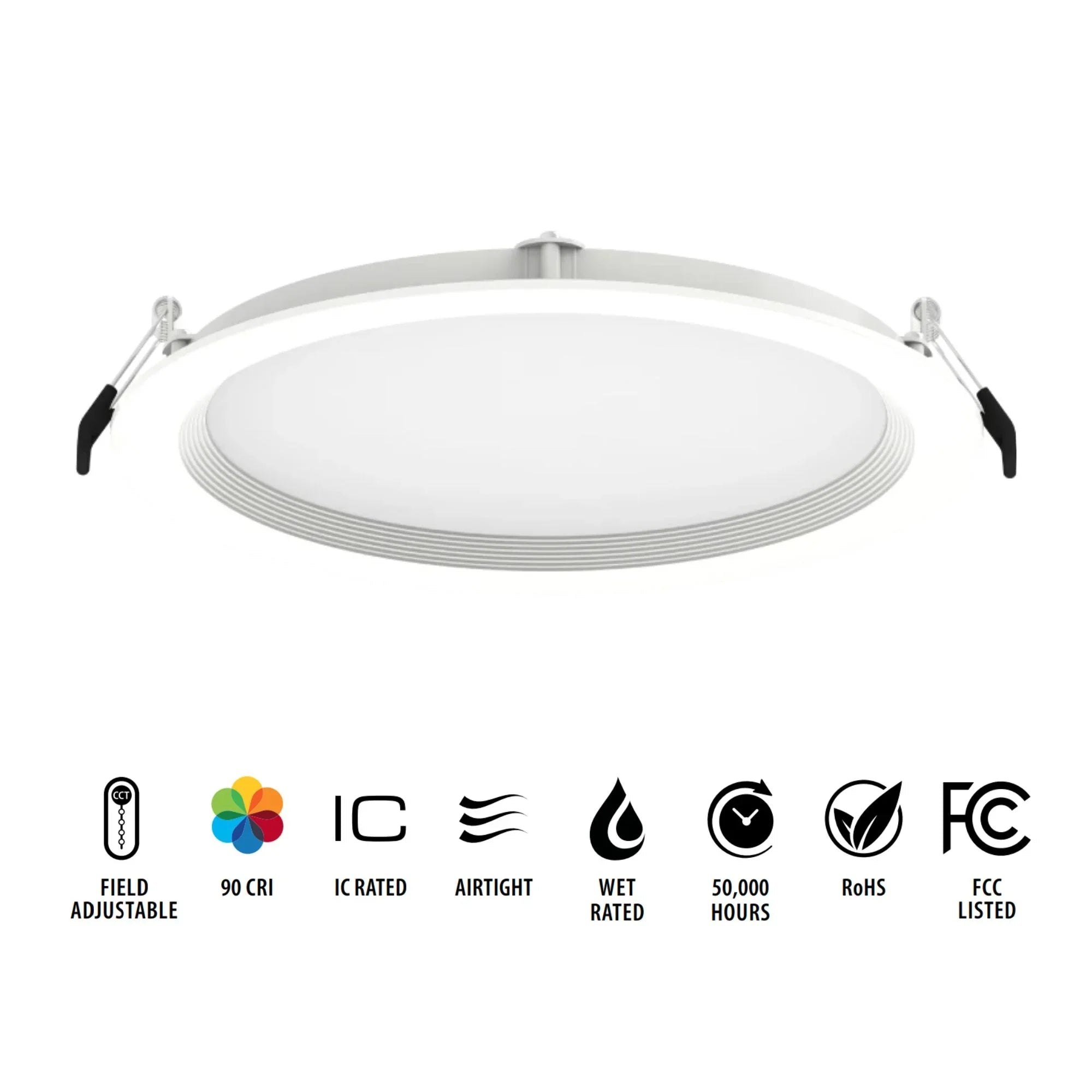 8" Wafer Commercial Downlight, 2100 Lm, 5-CCT, 120-277V, White Baffle Trim - Bees Lighting