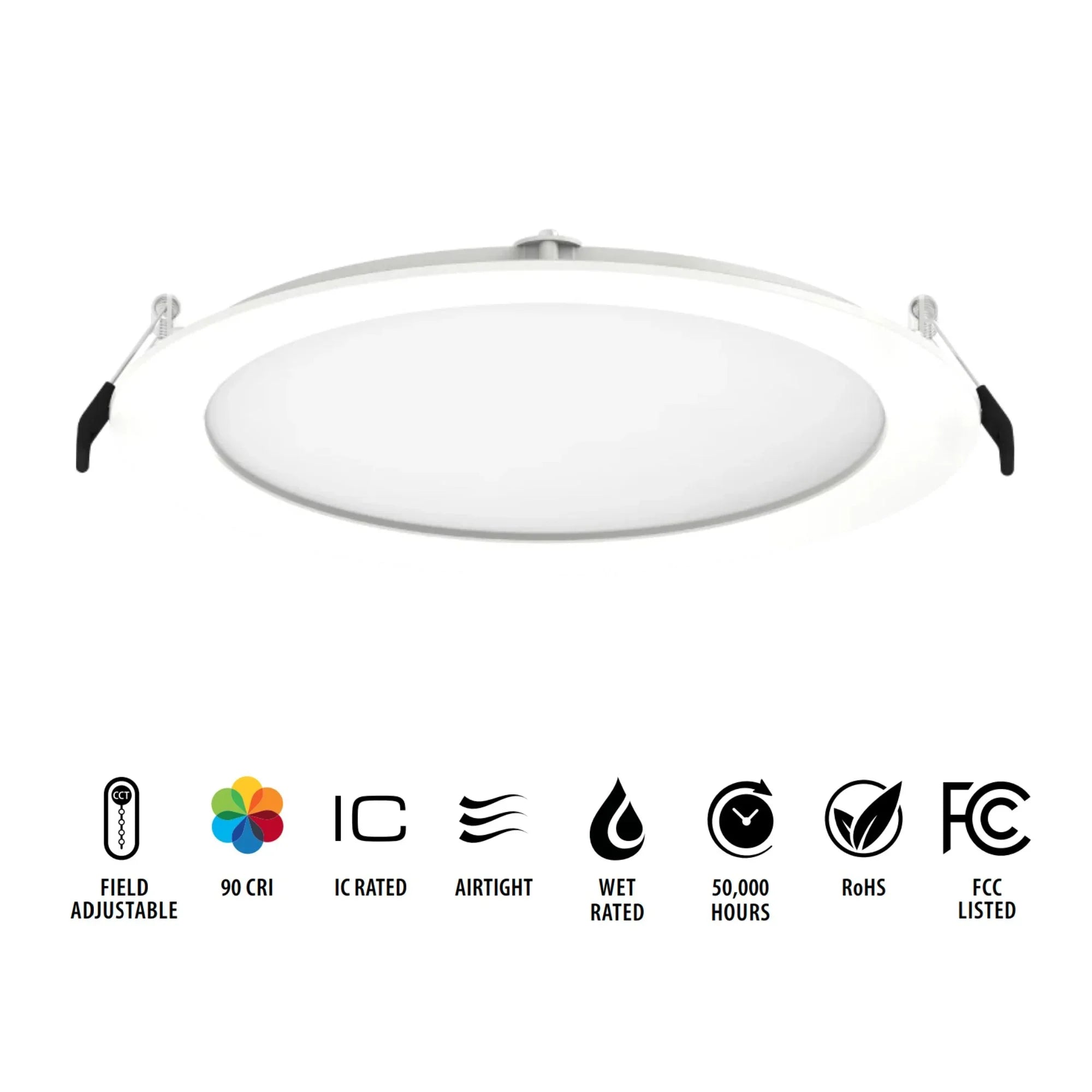 8" Wafer Commercial Downlight, 2100 Lm, 5-CCT, 120-277V, White Smooth Trim - Bees Lighting