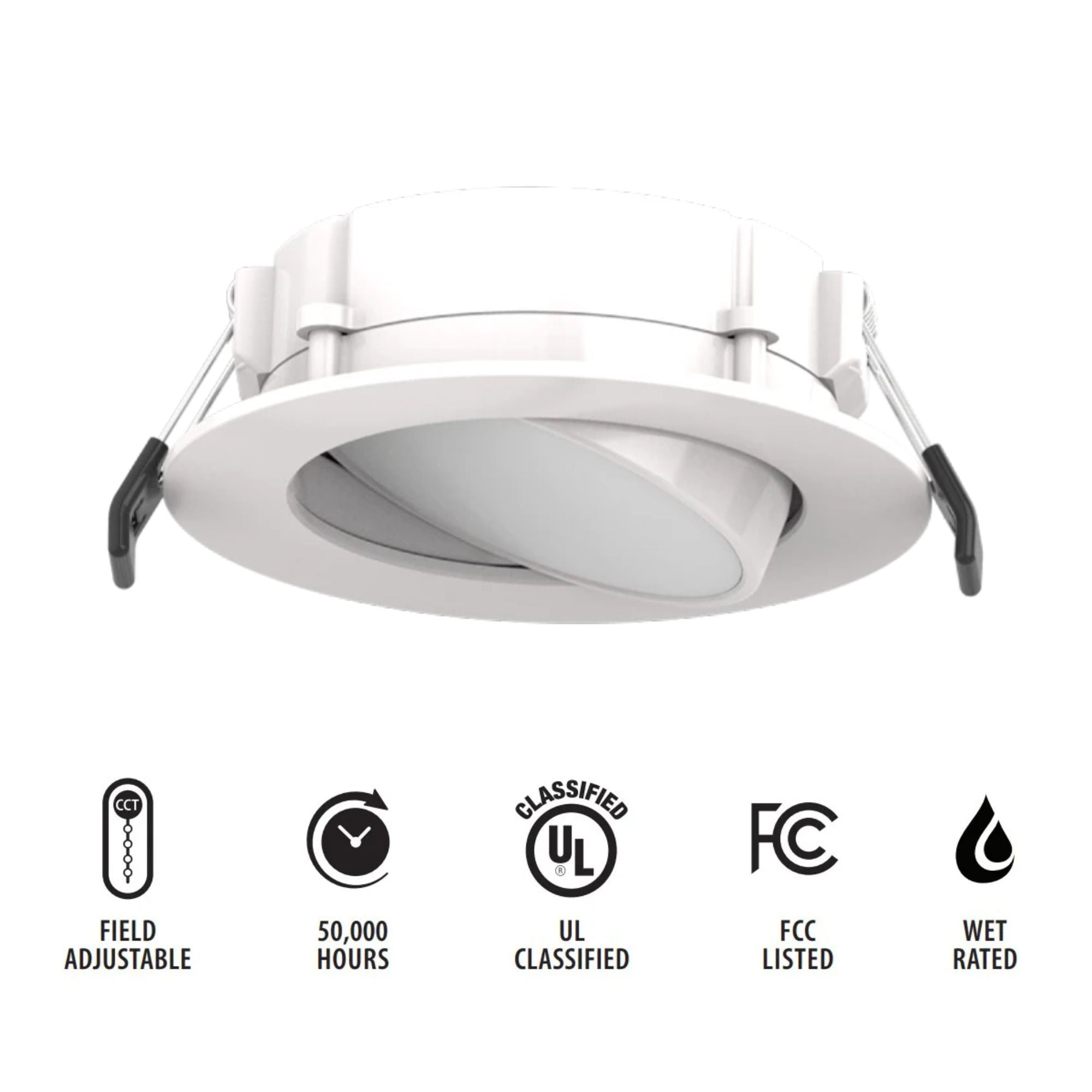 4" Back-Lit Wafer Gimbal Downlight, 700 Lumens, 5-CCT, White Trim