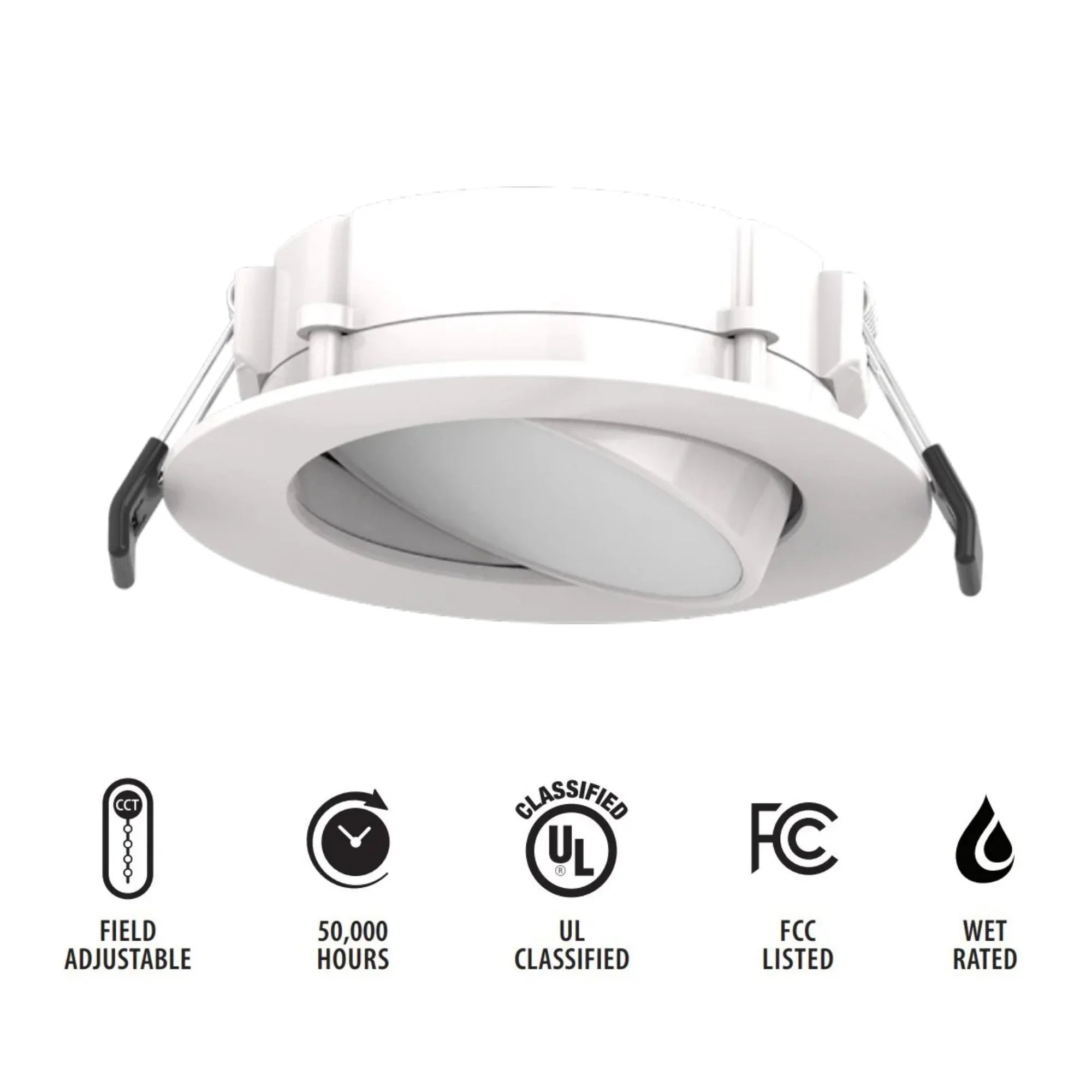 4" Back-Lit Wafer Gimbal Downlight, 700 Lumens, 5-CCT, White Trim - Bees Lighting