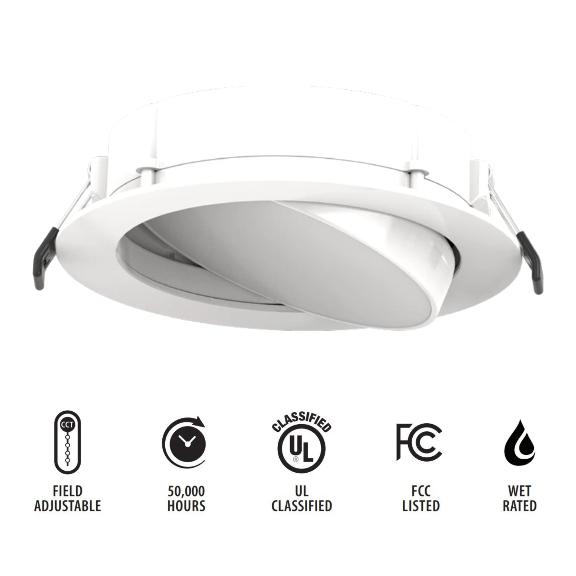 6" Back-Lit Wafer Gimbal Downlight, 1100 Lumens, 5-CCT, White Trim