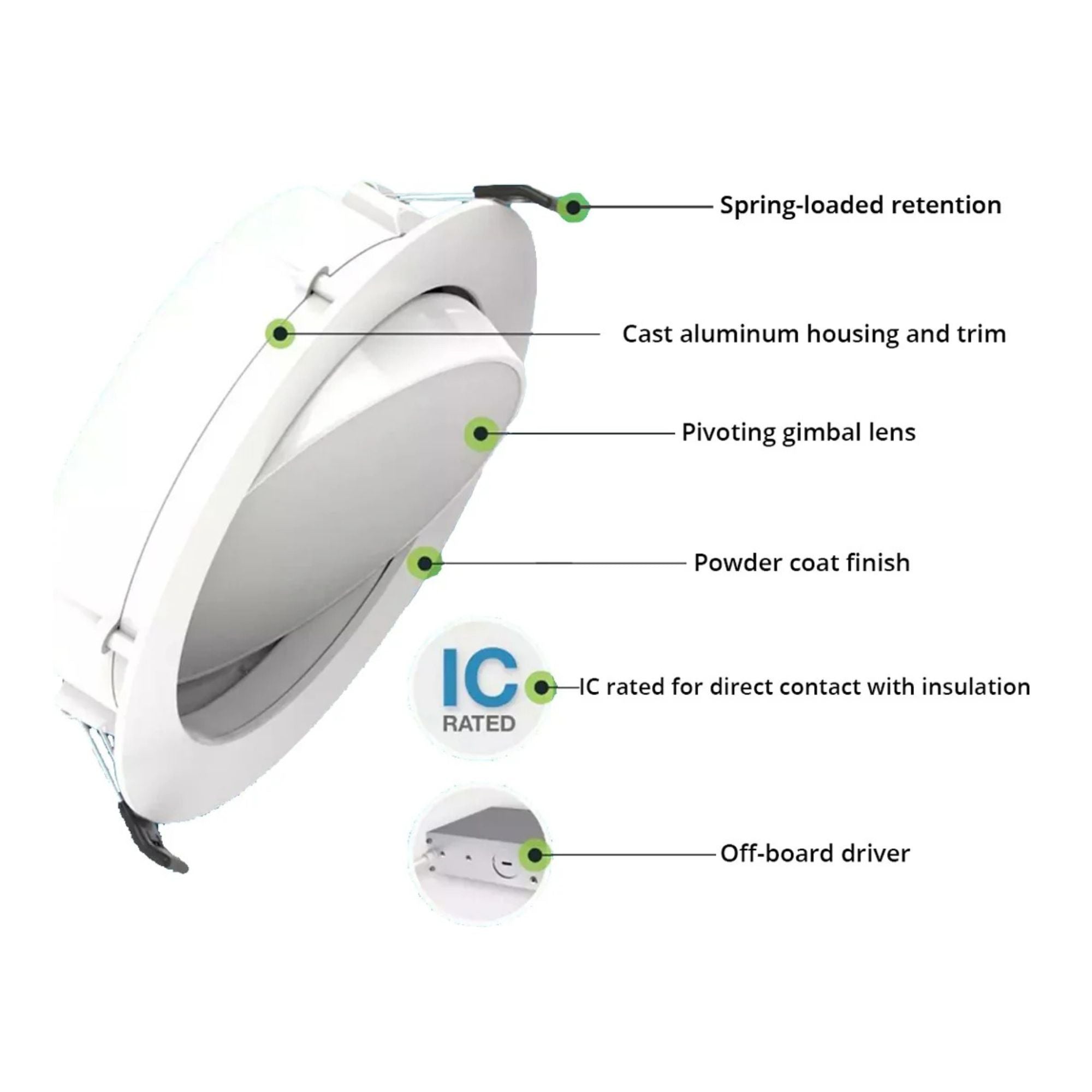 6" Back-Lit Wafer Gimbal Downlight, 1100 Lumens, 5-CCT, White Trim