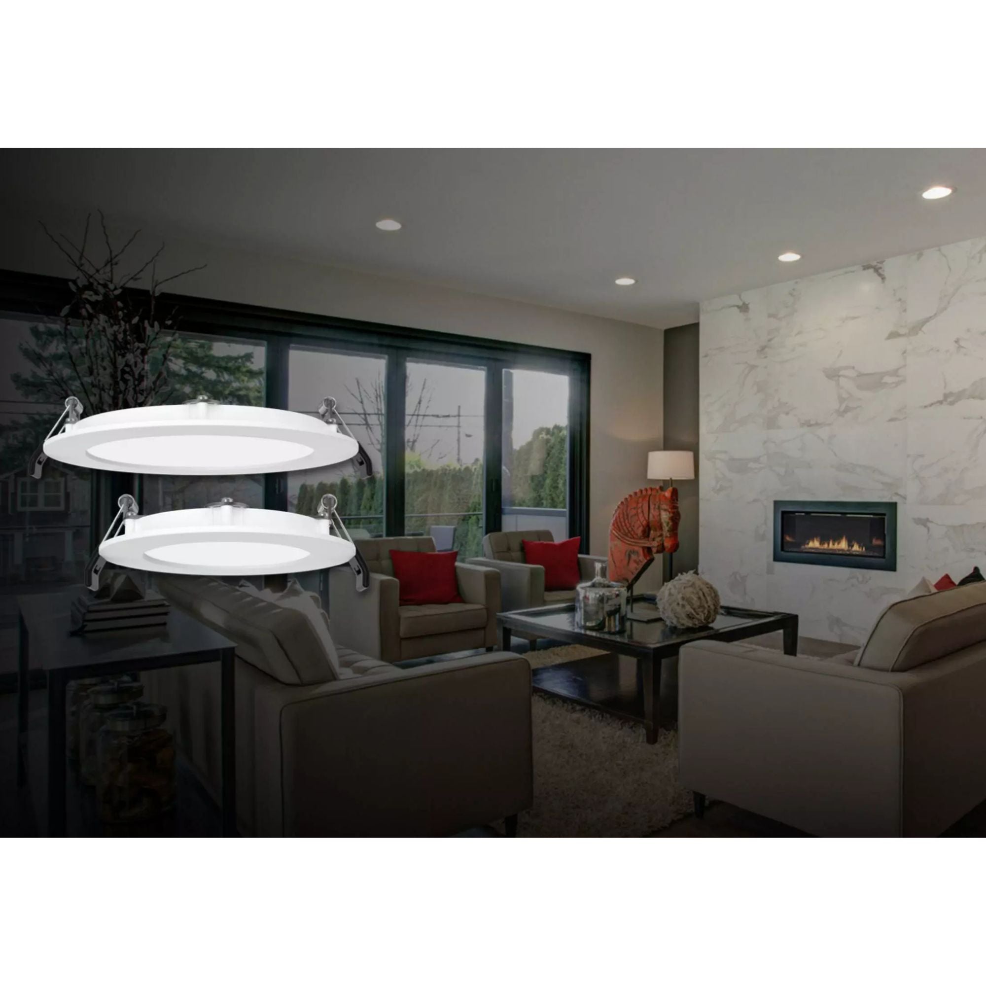 4" Edge-Lit Wafer LED Downlight, 8W|10W|12W, 5-CCT, 120-277V, Baffle Trim