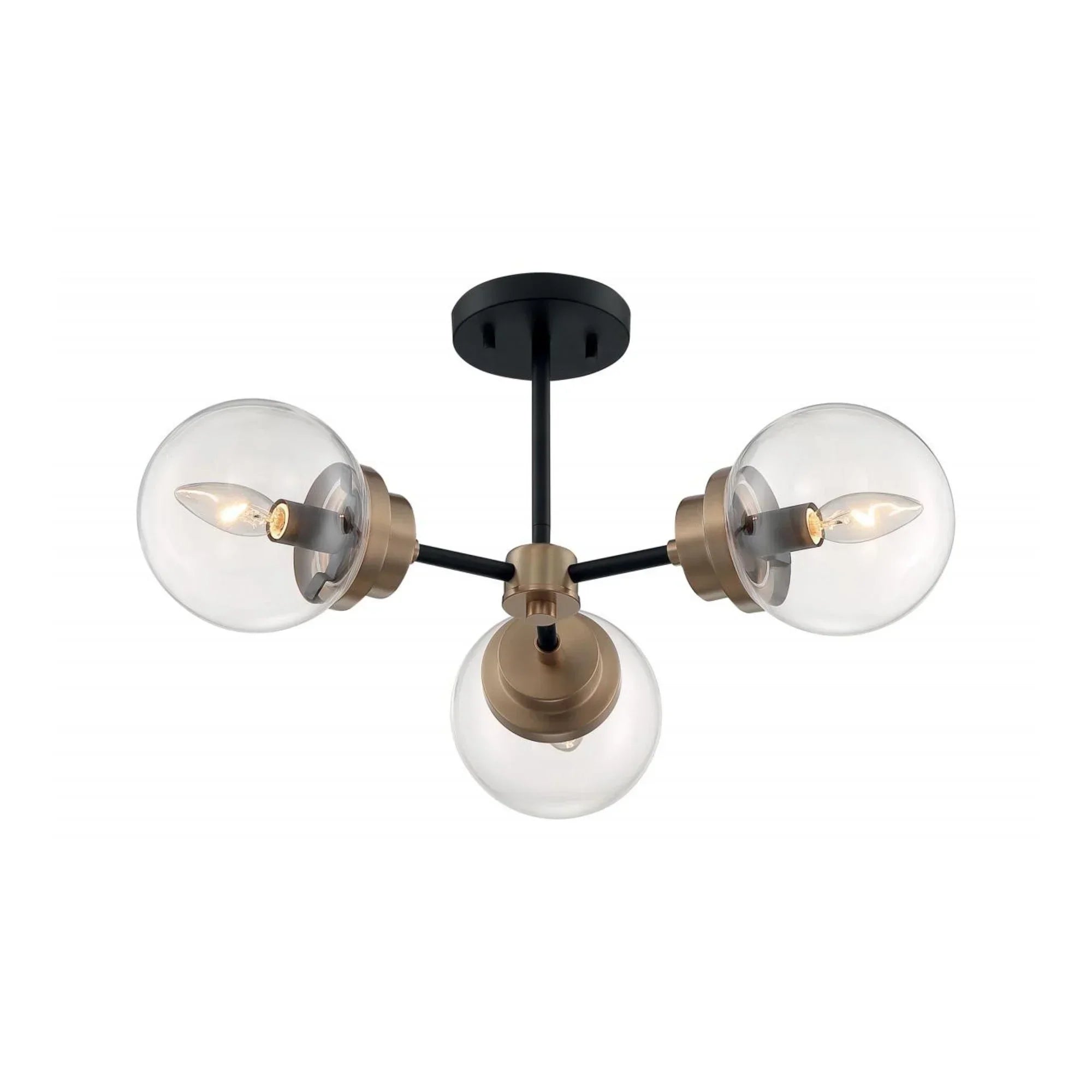 Axis 23" 3 Lights Semi Flush Mount, Black & Brass Finish
