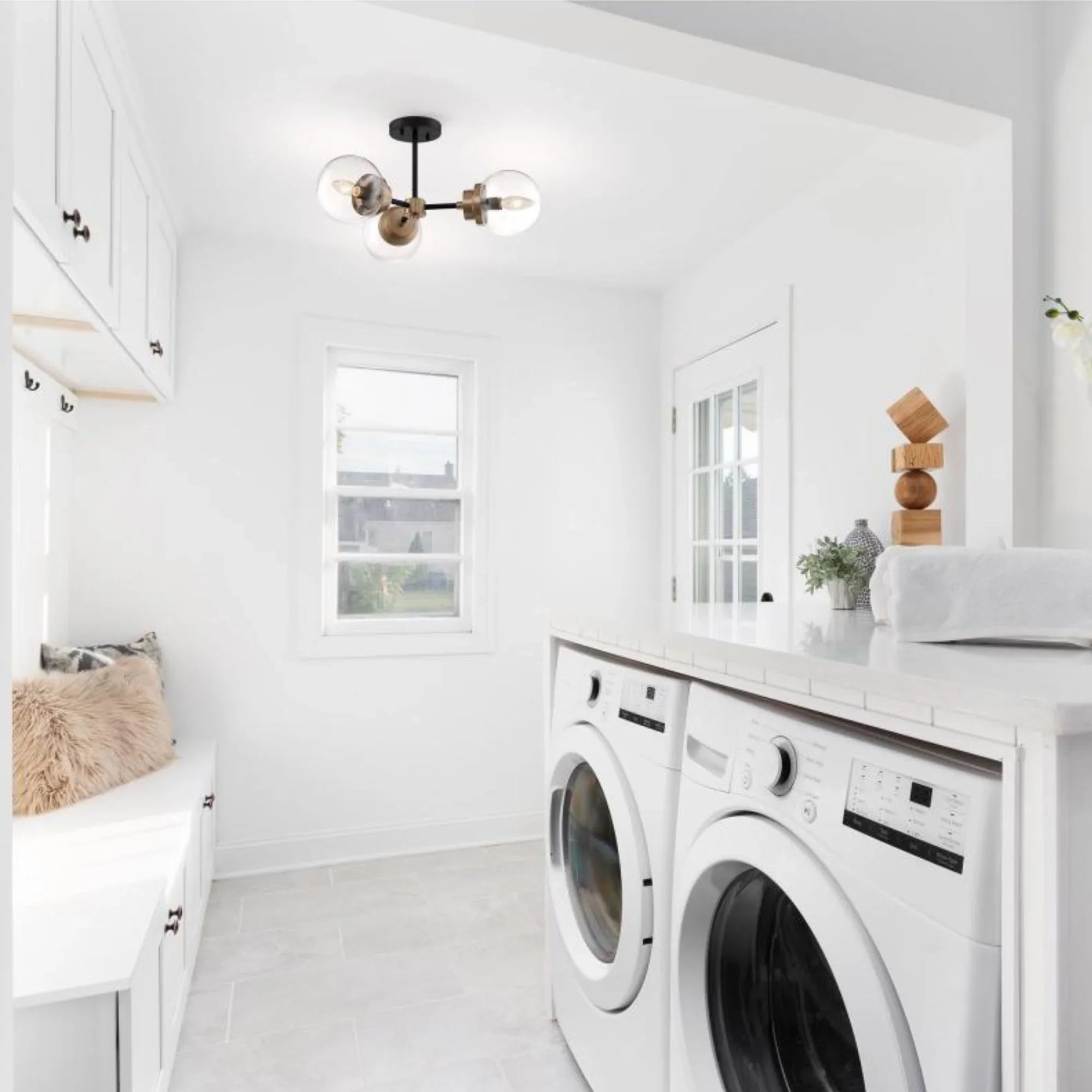 Axis 23" 3 Lights Semi Flush Mount, Black & Nickel Finish