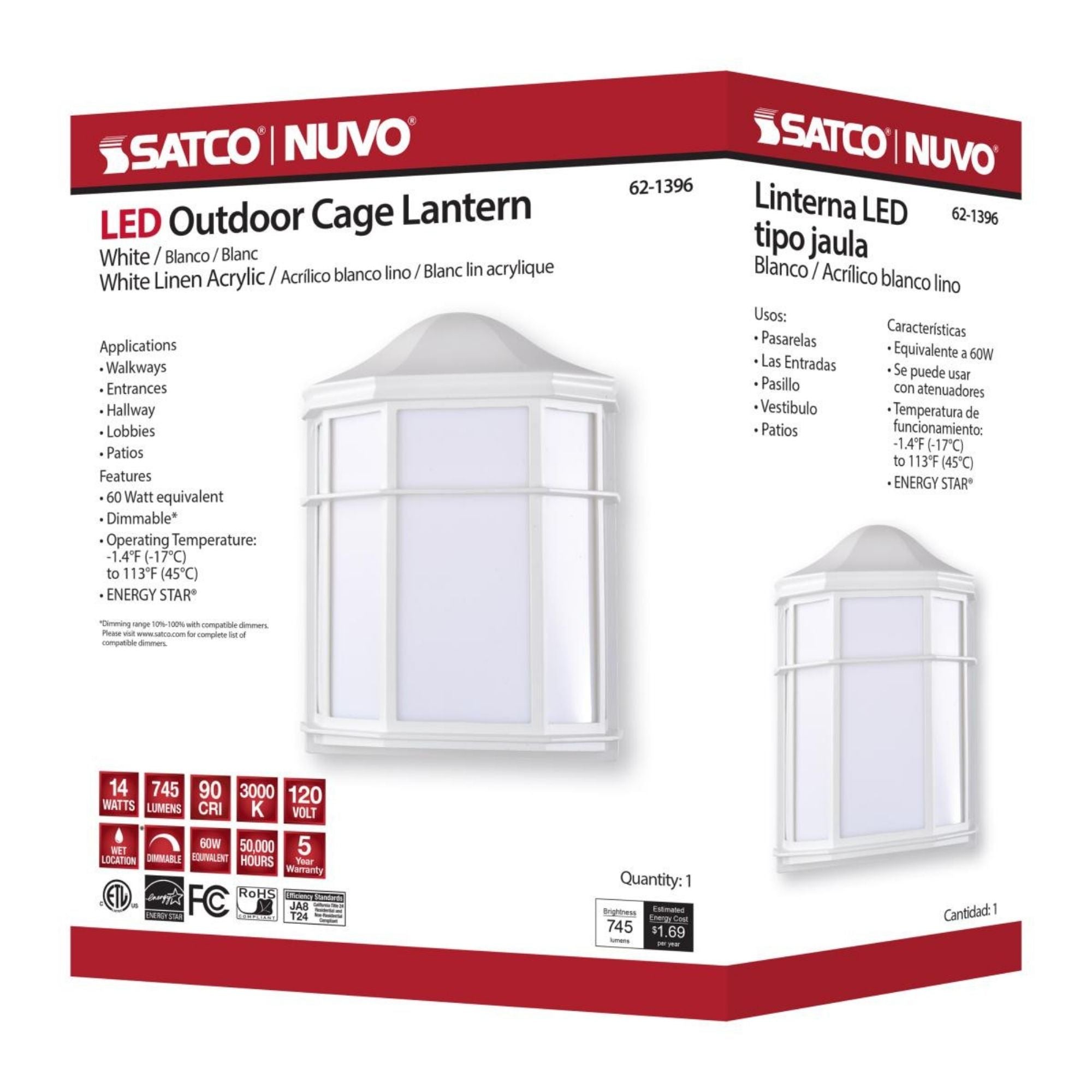 10" LED Cage Wall Lantern, 600 Lm, 3000K, White - Bees Lighting