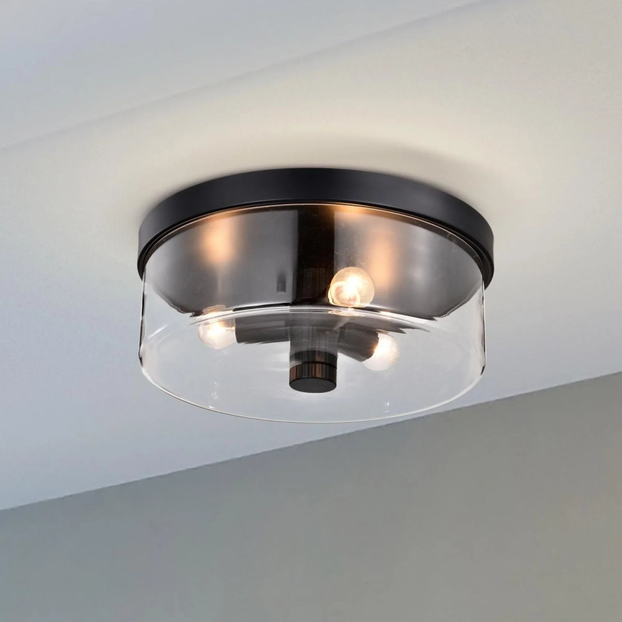 Clarksville 15" 3 Lights Flush Mount, Matte Black Finish