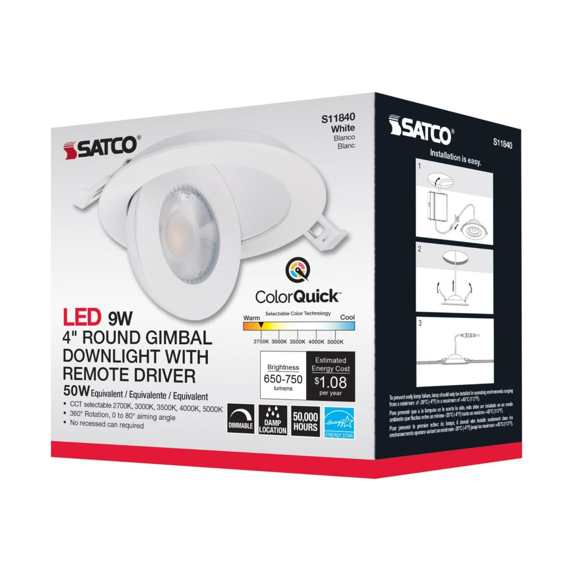 4" Round Gimbal Downlight with Remote Driver, 750 Lumens, 5-CCT