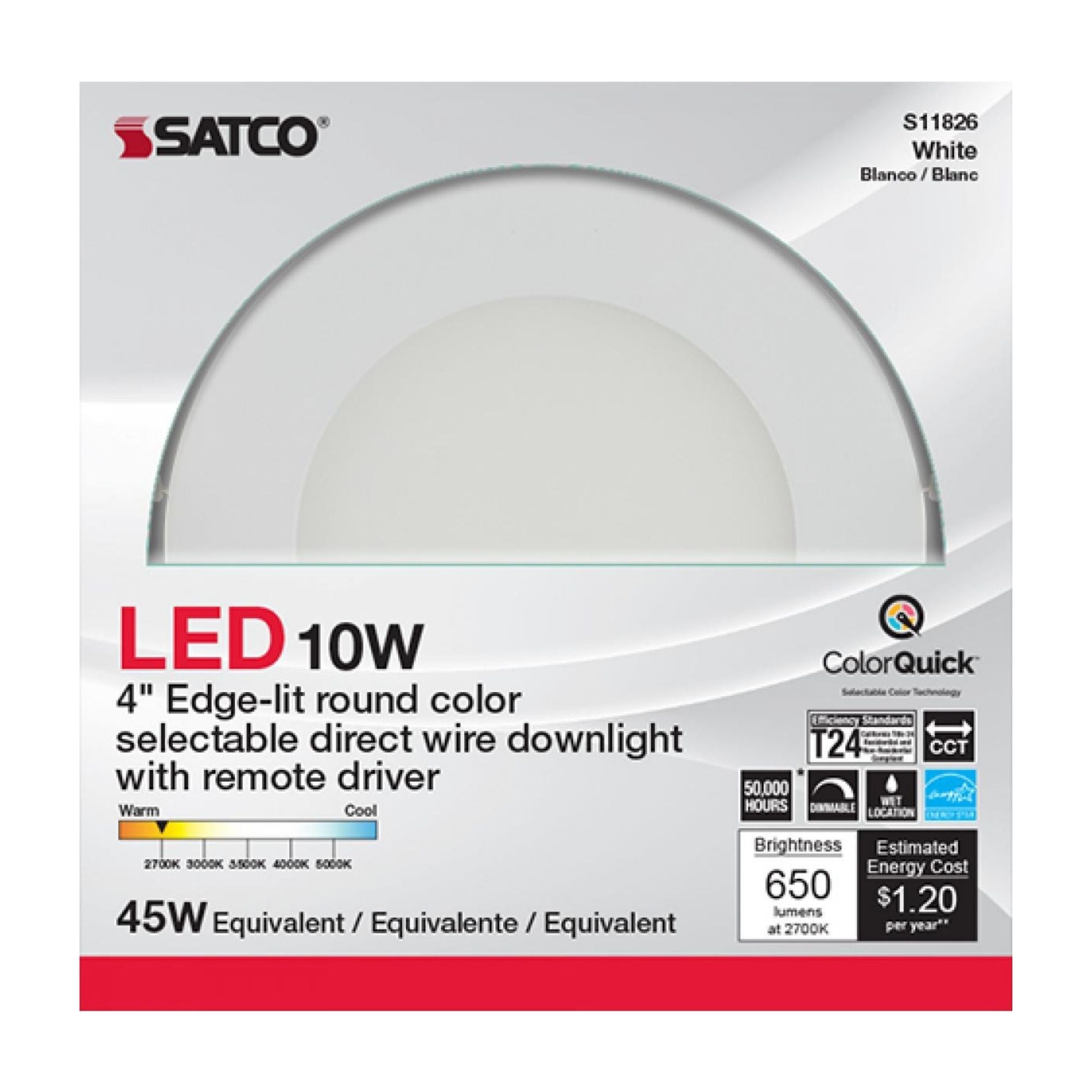 Edge-Lit 4" Round Canless LED Recessed Light, 10W, 650 Lm, 5-CCT