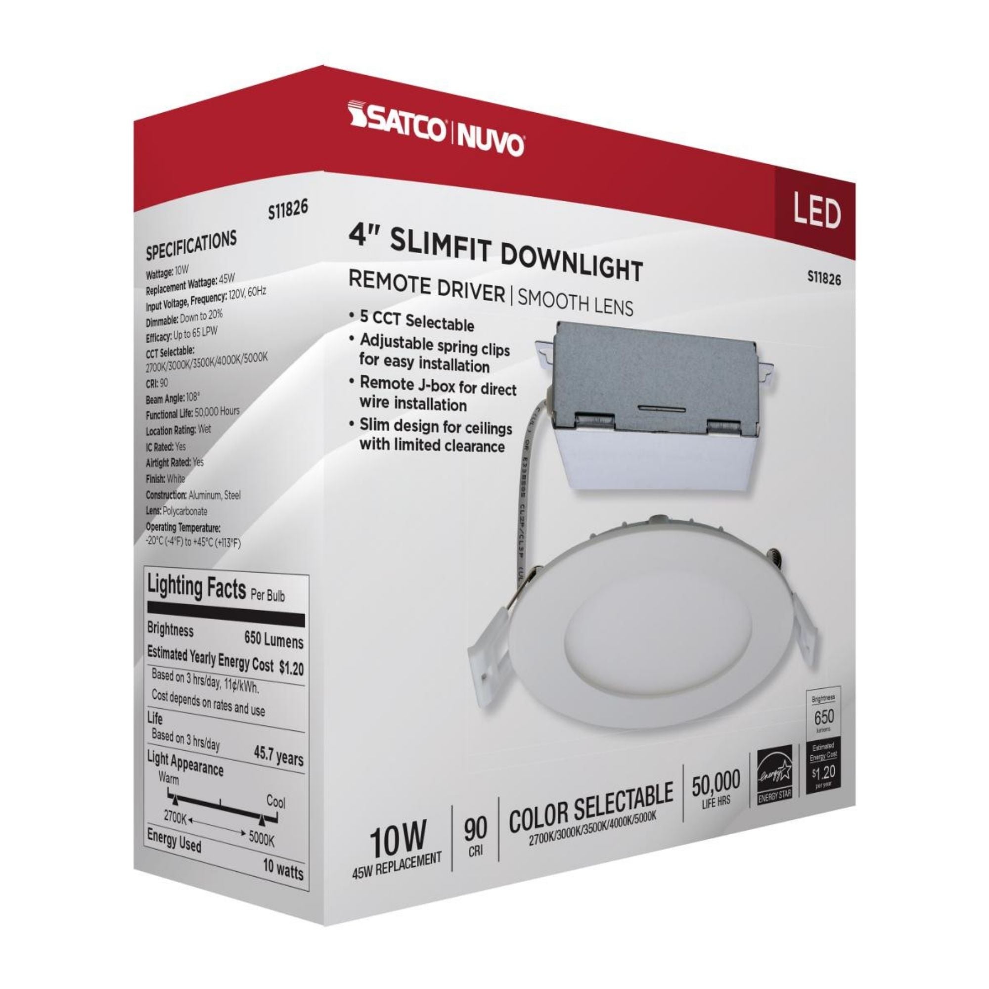 Edge-Lit 4" Round Canless LED Recessed Light, 10W, 650 Lm, 5-CCT