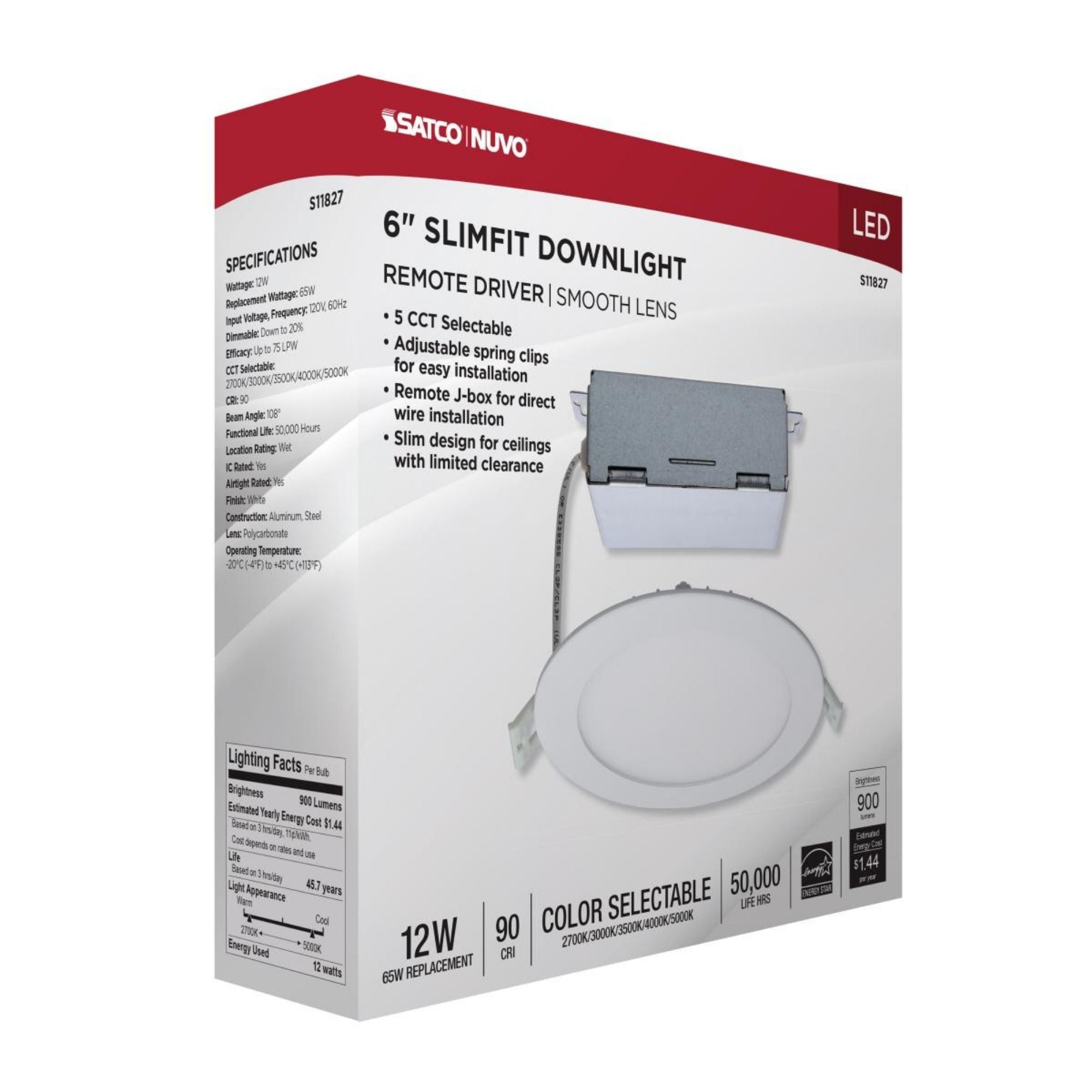 Edge-Lit 6" Round Canless LED Recessed Light, 12W, 900 Lm, 5-CCT
