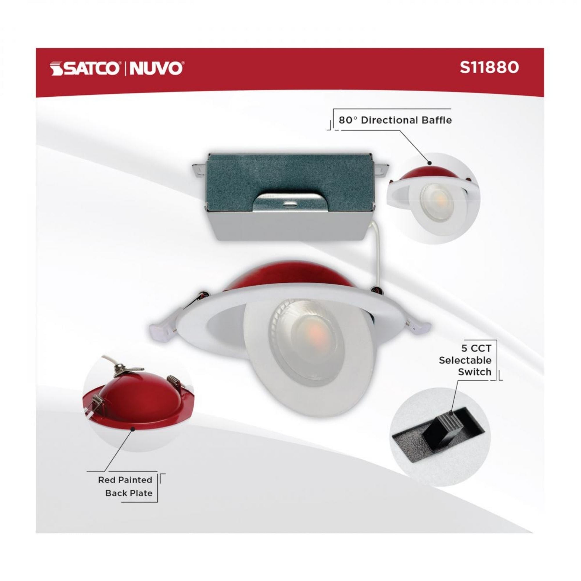 Fire Rated 4" Canless LED Recessed Light, 650 Lm, 5-CCT, Adjustable Trim