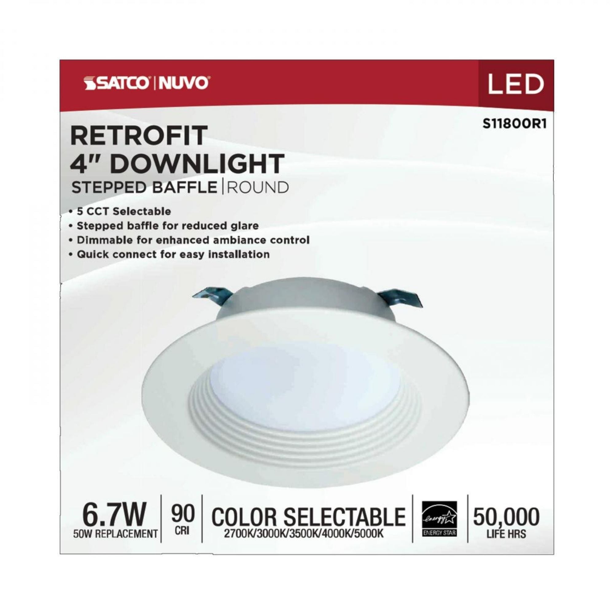 4" Retrofit LED Can Light, 7W, 600 Lm, 5-CCT, White Baffle Trim