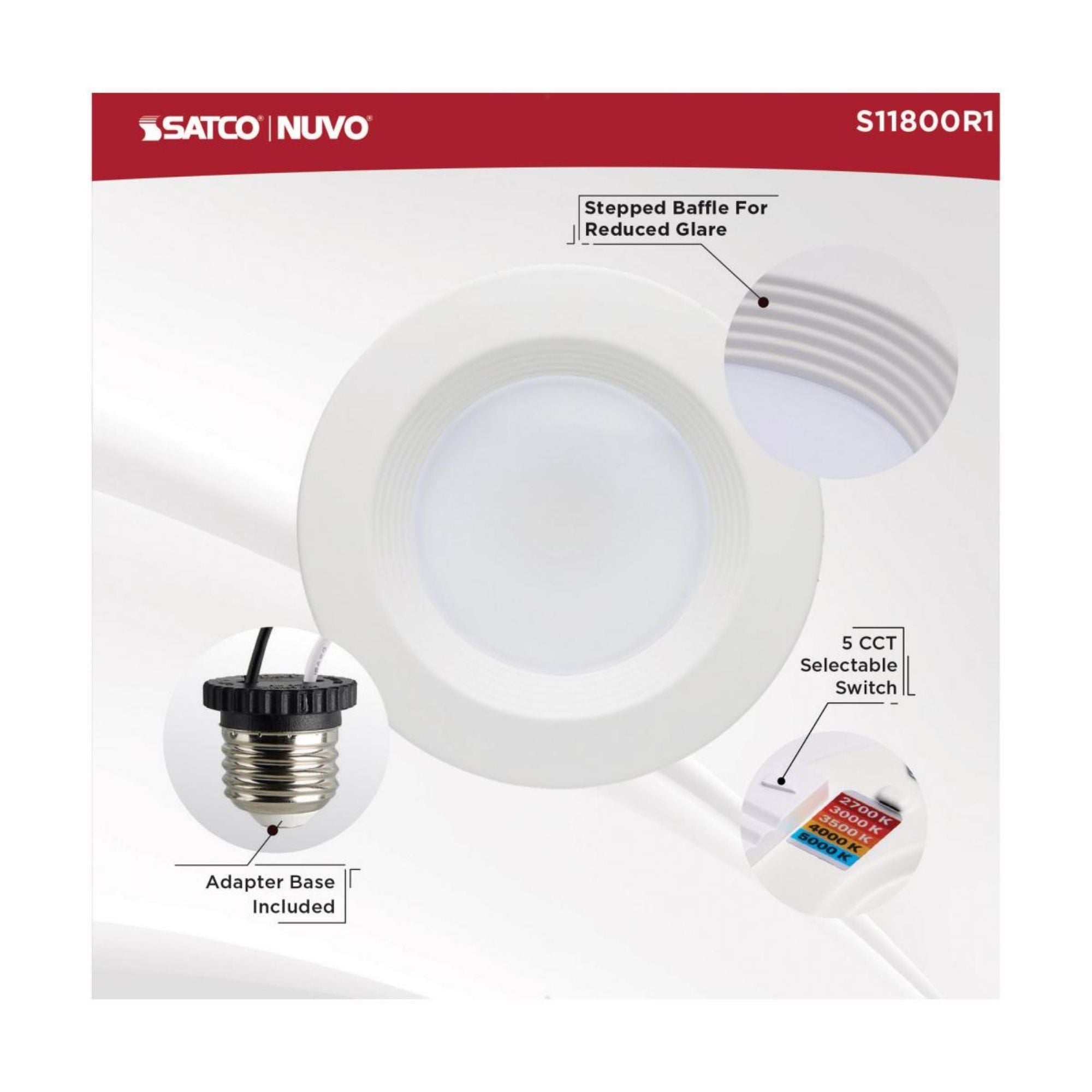 4" Retrofit LED Can Light, 7W, 600 Lm, 5-CCT, White Baffle Trim
