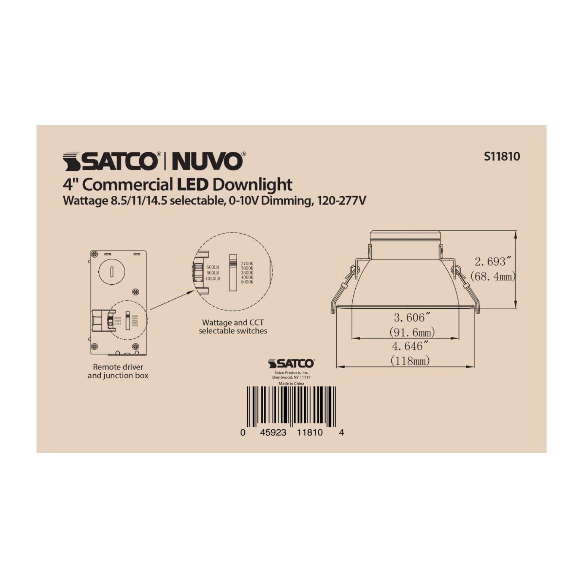 4" Commercial LED Downlight, 1020 Lm Adjustable, 5-CCT, White, 120-277V