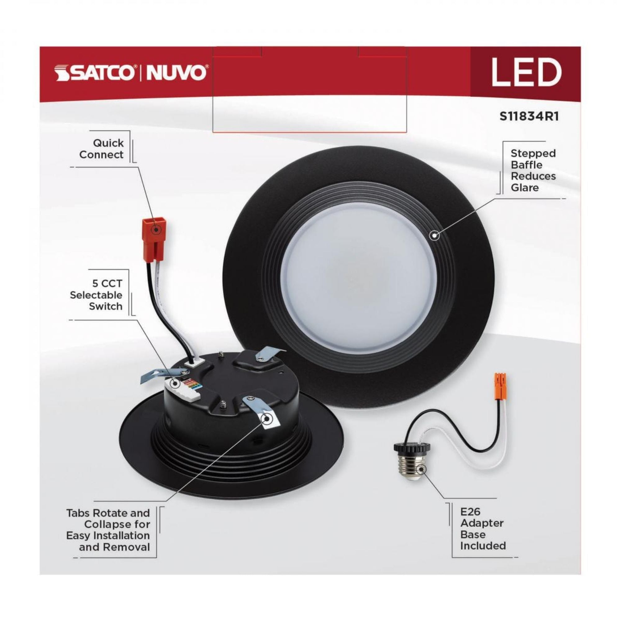 4" Retrofit LED Can Light, 7W, 600 Lm, 5-CCT, Bronze Baffle Trim
