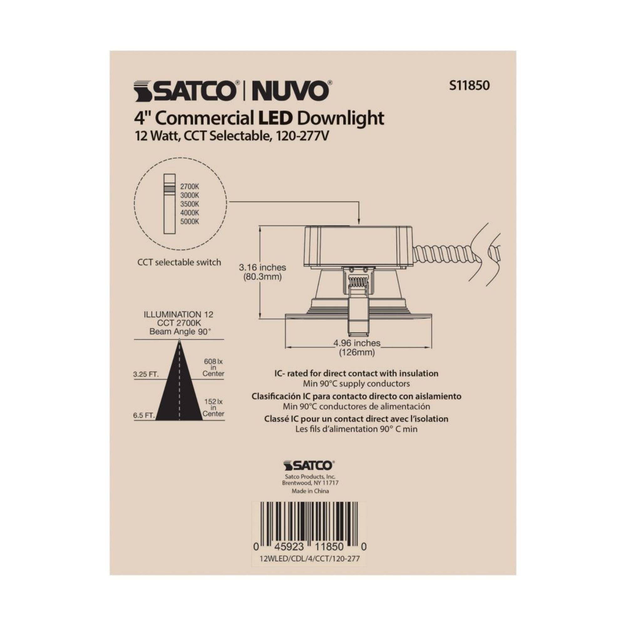 4" Commercial LED Downlight, 12W, 1200 Lm, 5-CCT, Baffle Trim, 120-277V