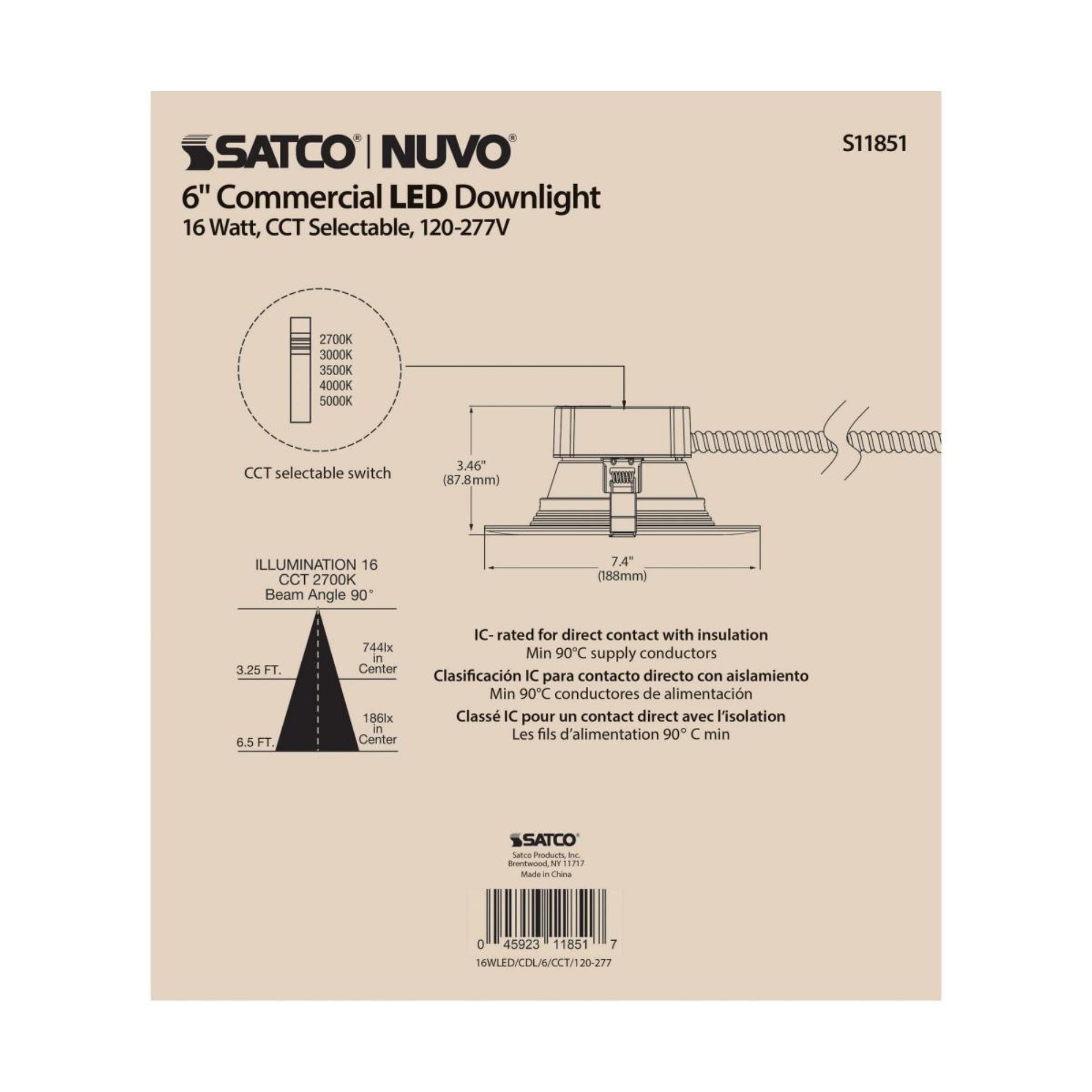 6" Commercial LED Downlight, 15W, 1600 Lm, 5-CCT, Baffle Trim, 120-277V