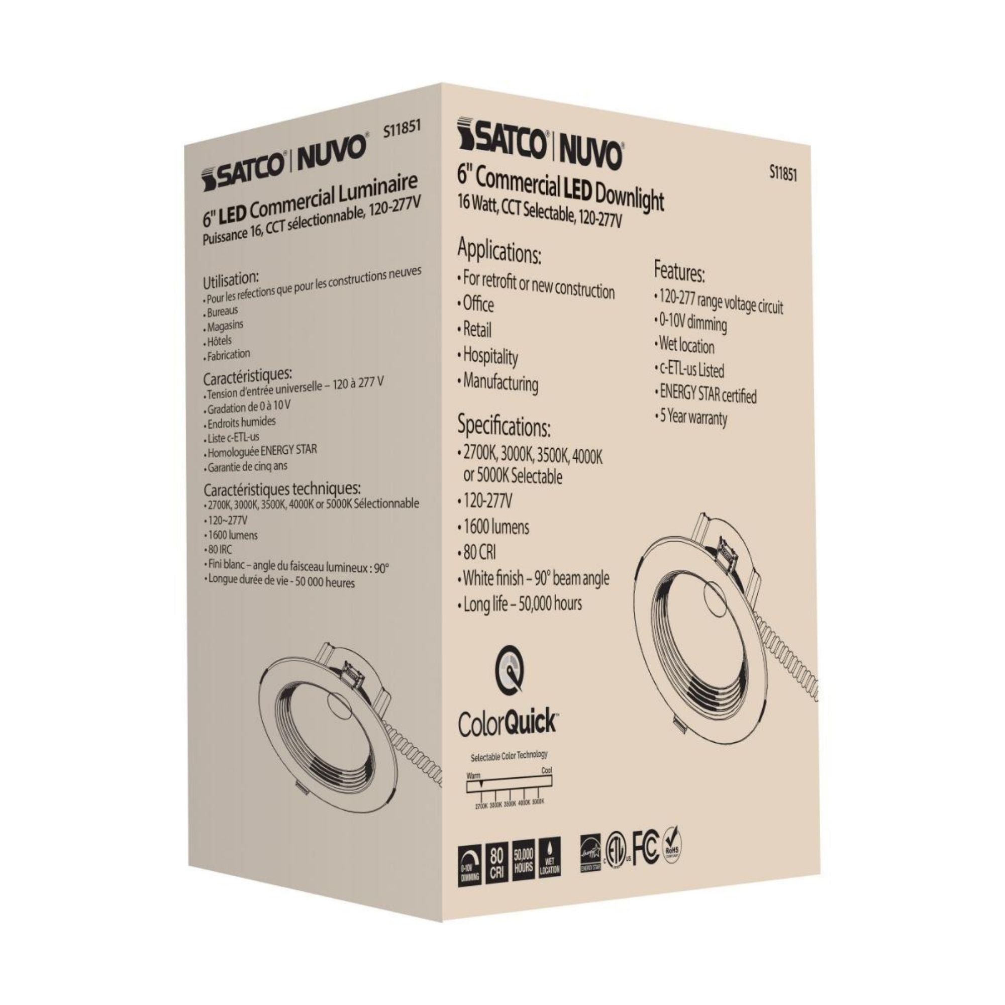 6" Commercial LED Downlight, 15W, 1600 Lm, 5-CCT, Baffle Trim, 120-277V