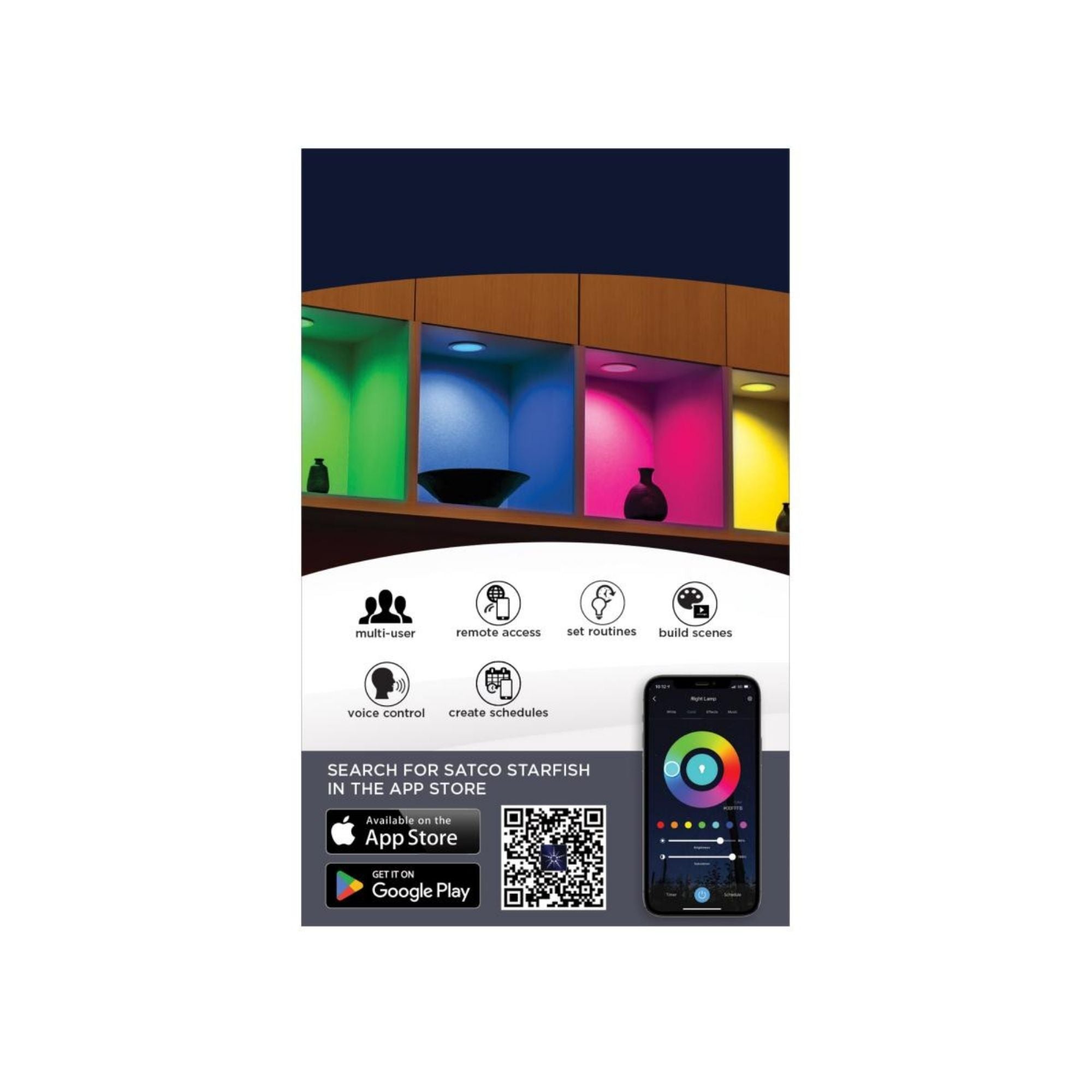 Starfish 4" Smart LED Downlight, 540lm, RGB, Round Regress Trim