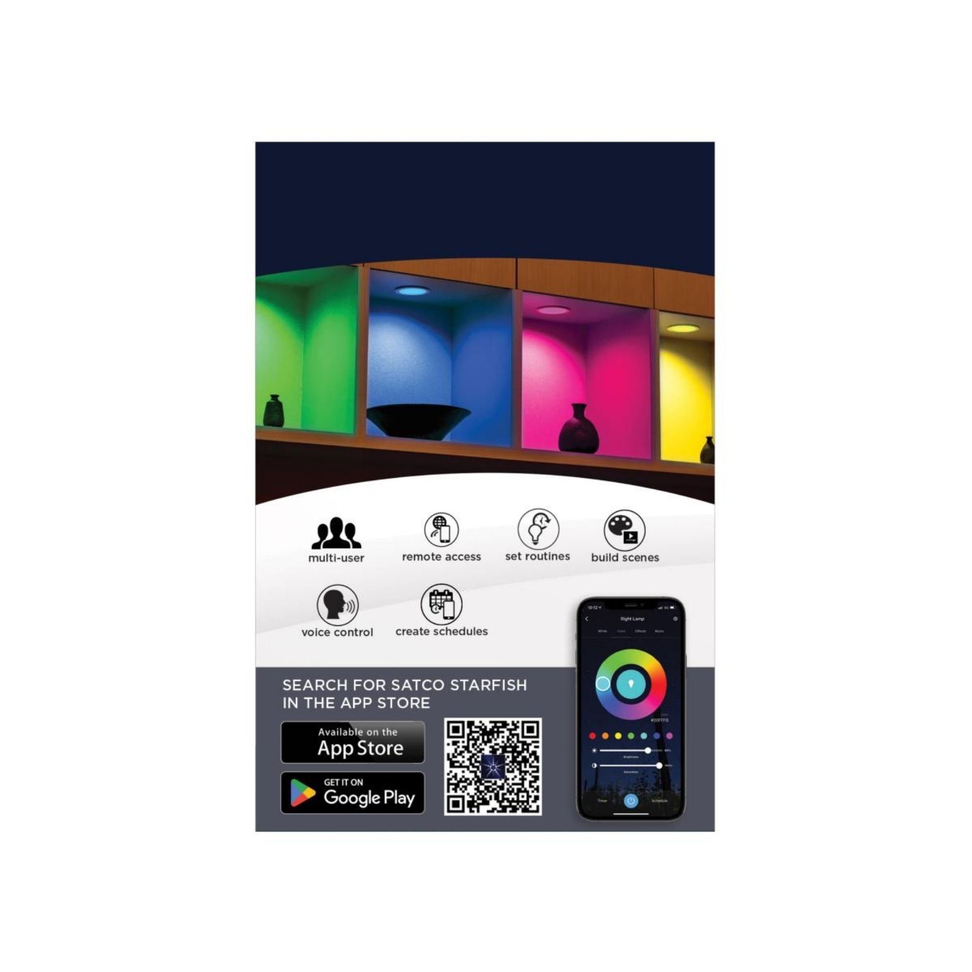 Starfish 4" Smart LED Downlight, 540lm, RGB, Square Regress Trim