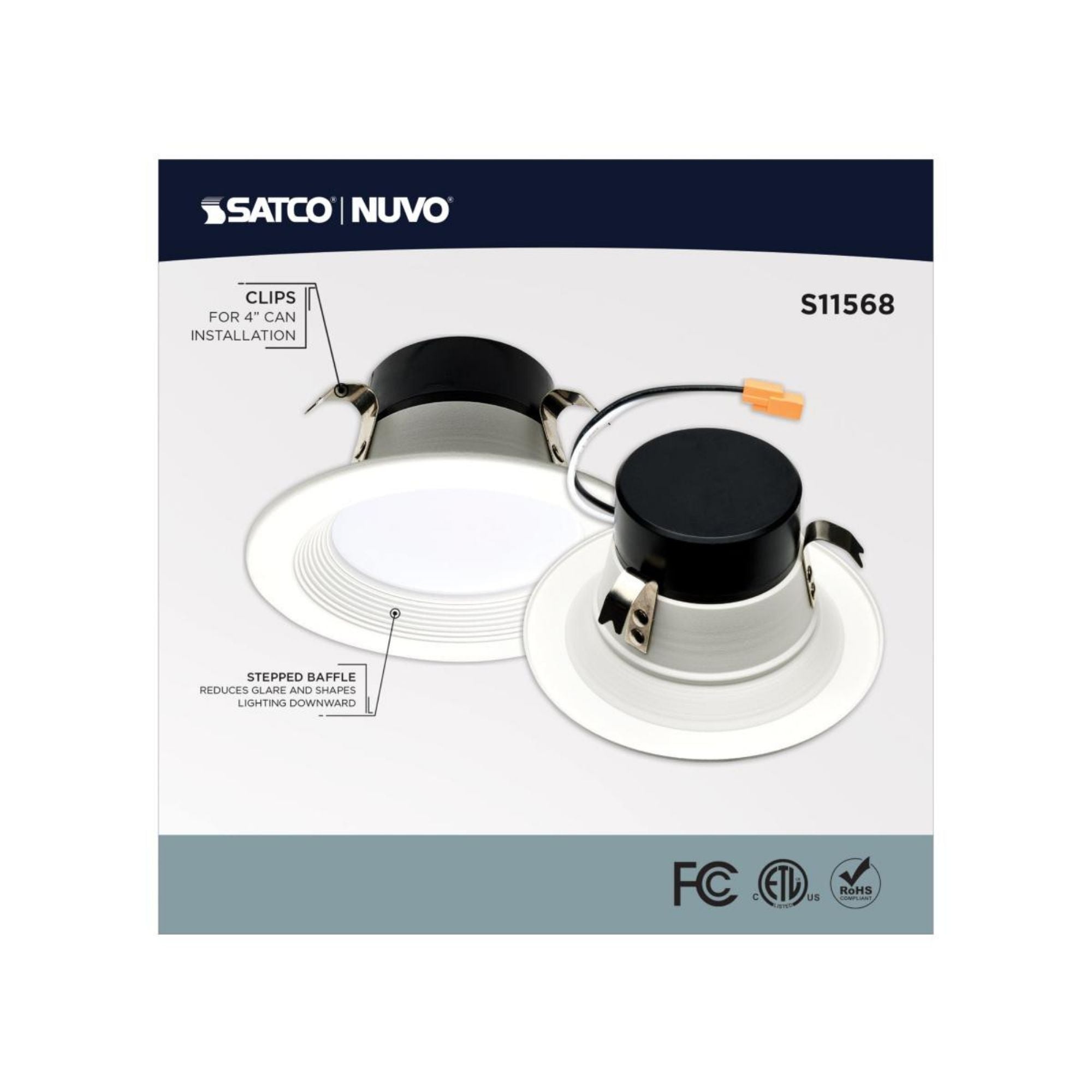 Starfish 4" Smart LED Retrofit Downlight, 650lm, RGB, Round Baffle Trim