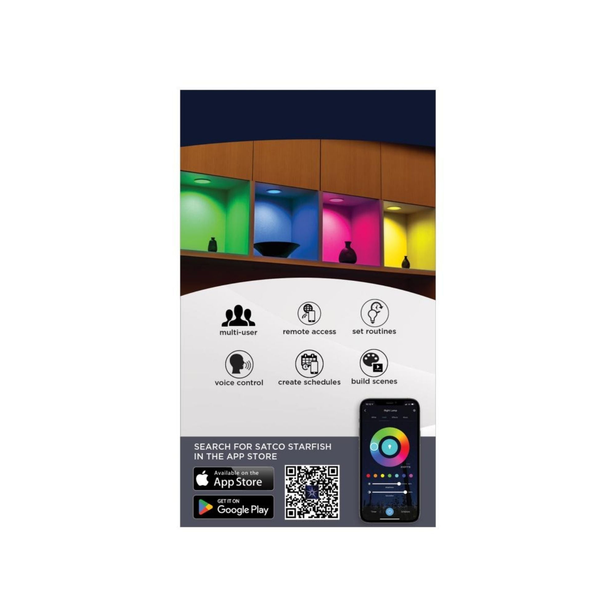 Starfish 4" Smart LED Retrofit Downlight, 650lm, RGB, Round Baffle Trim