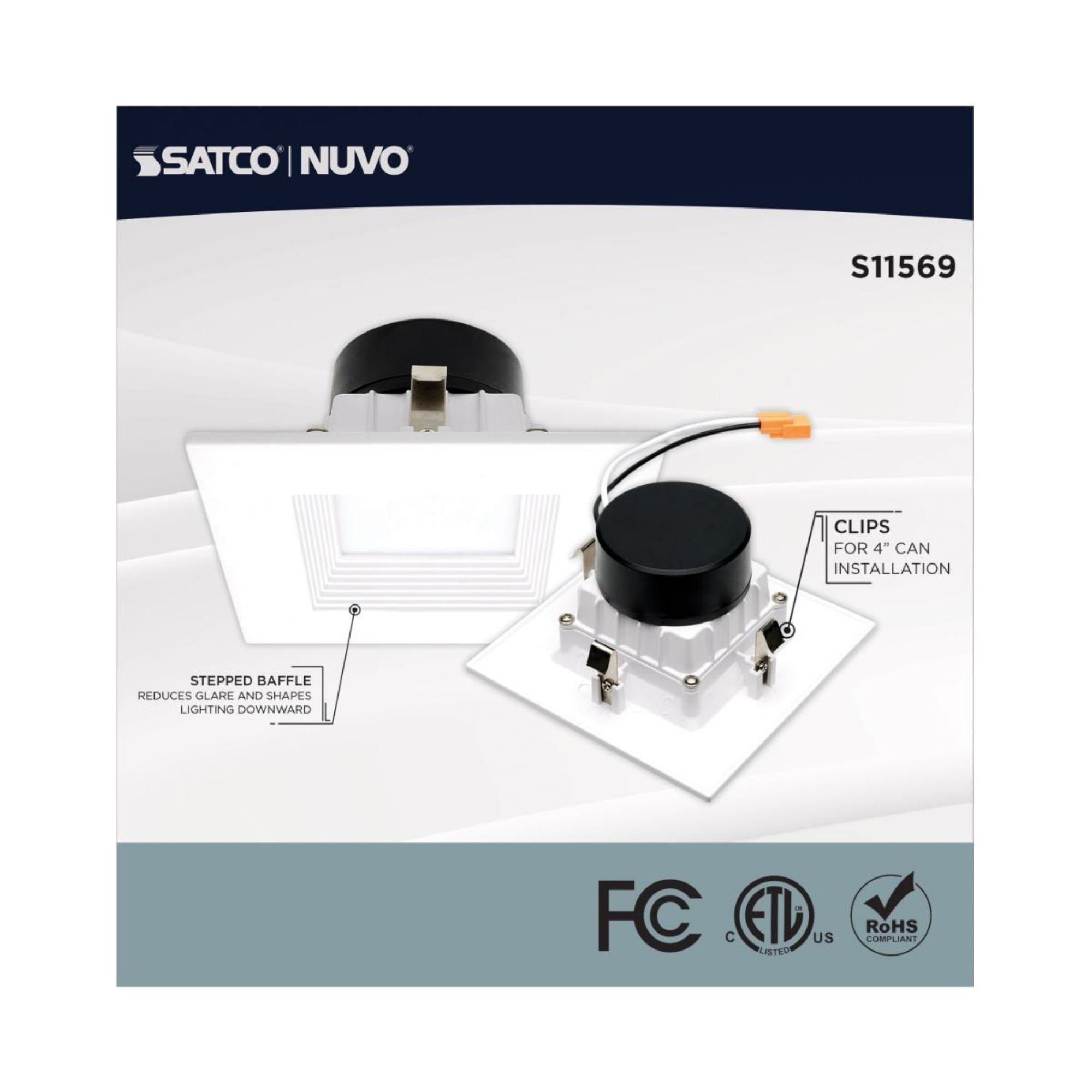 Starfish 4" Smart LED Retrofit Downlight, 650lm, RGB, Square Baffle Trim