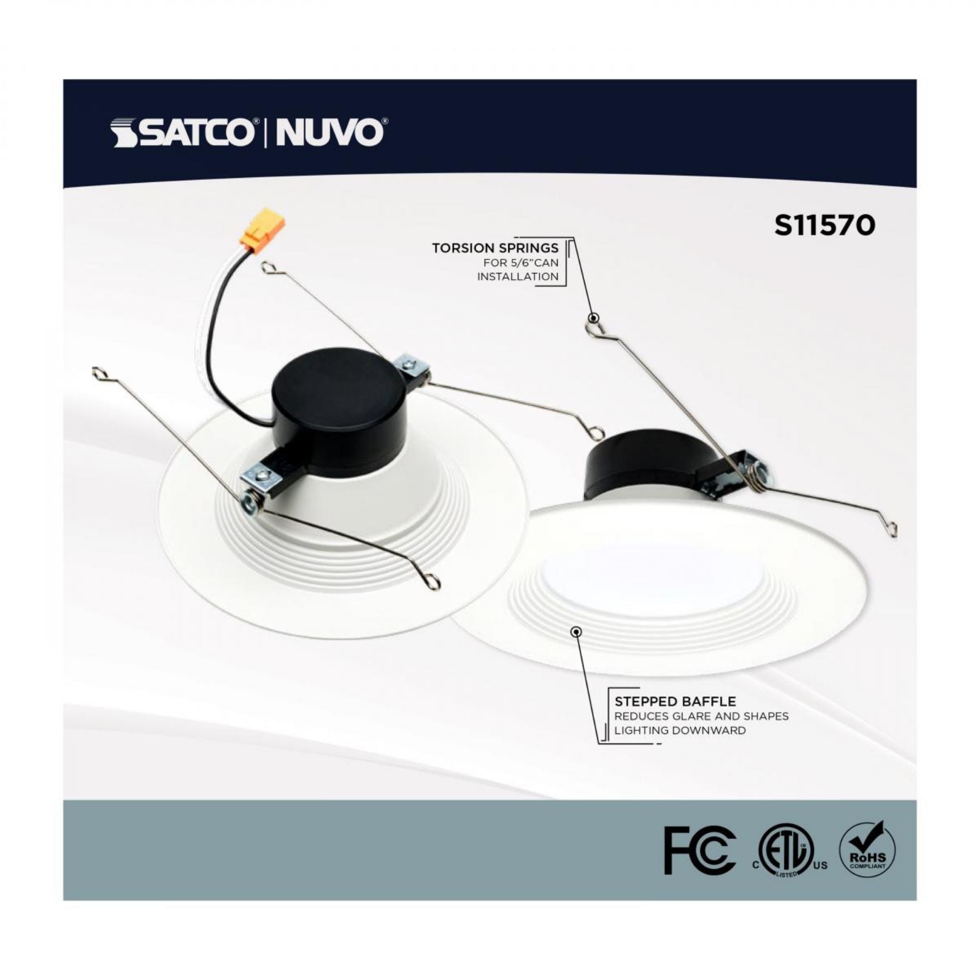 Starfish 6" Smart LED Retrofit Downlight, 850lm, RGB, Round Baffle Trim