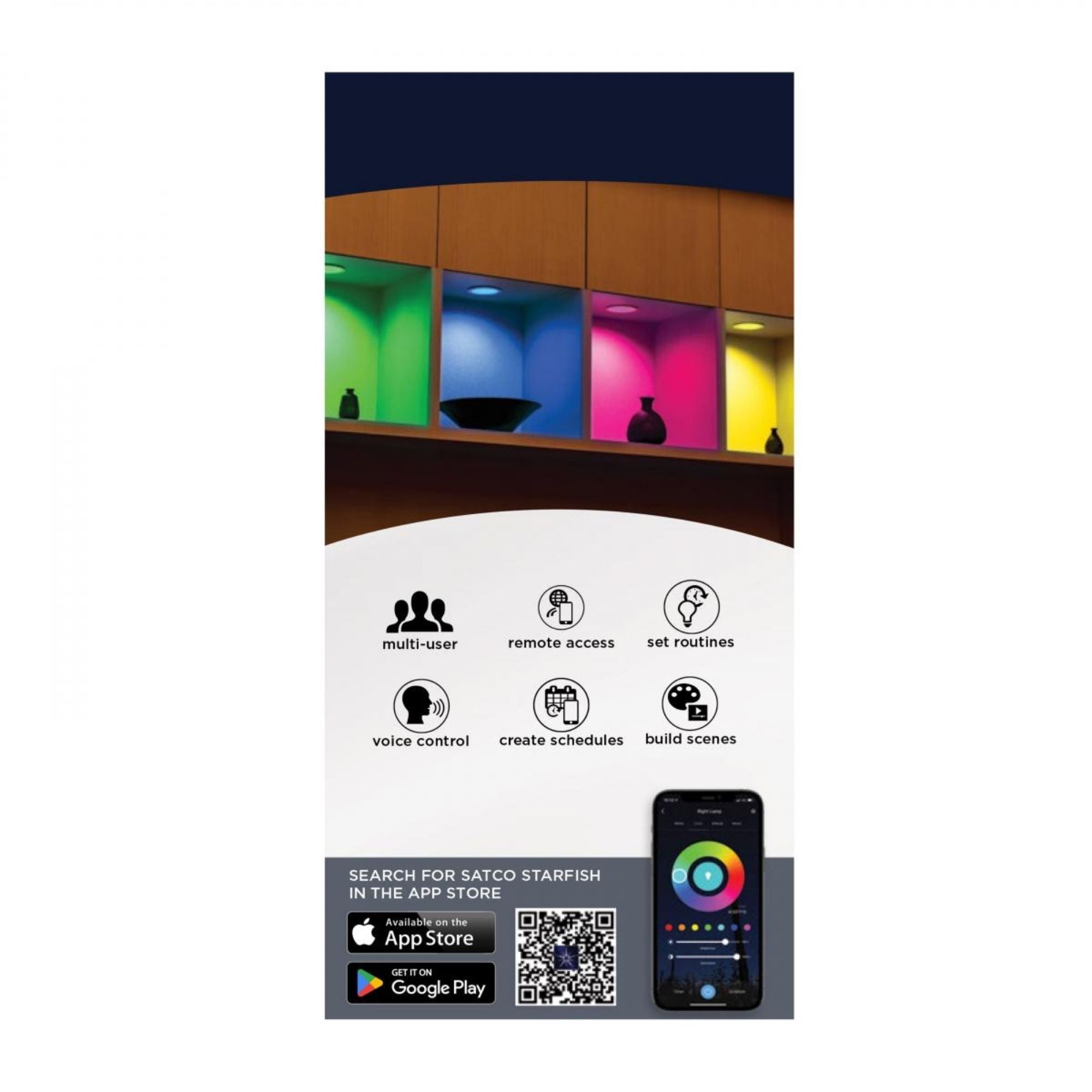 Starfish 6" Smart LED Retrofit Downlight, 850lm, RGB, Round Baffle Trim