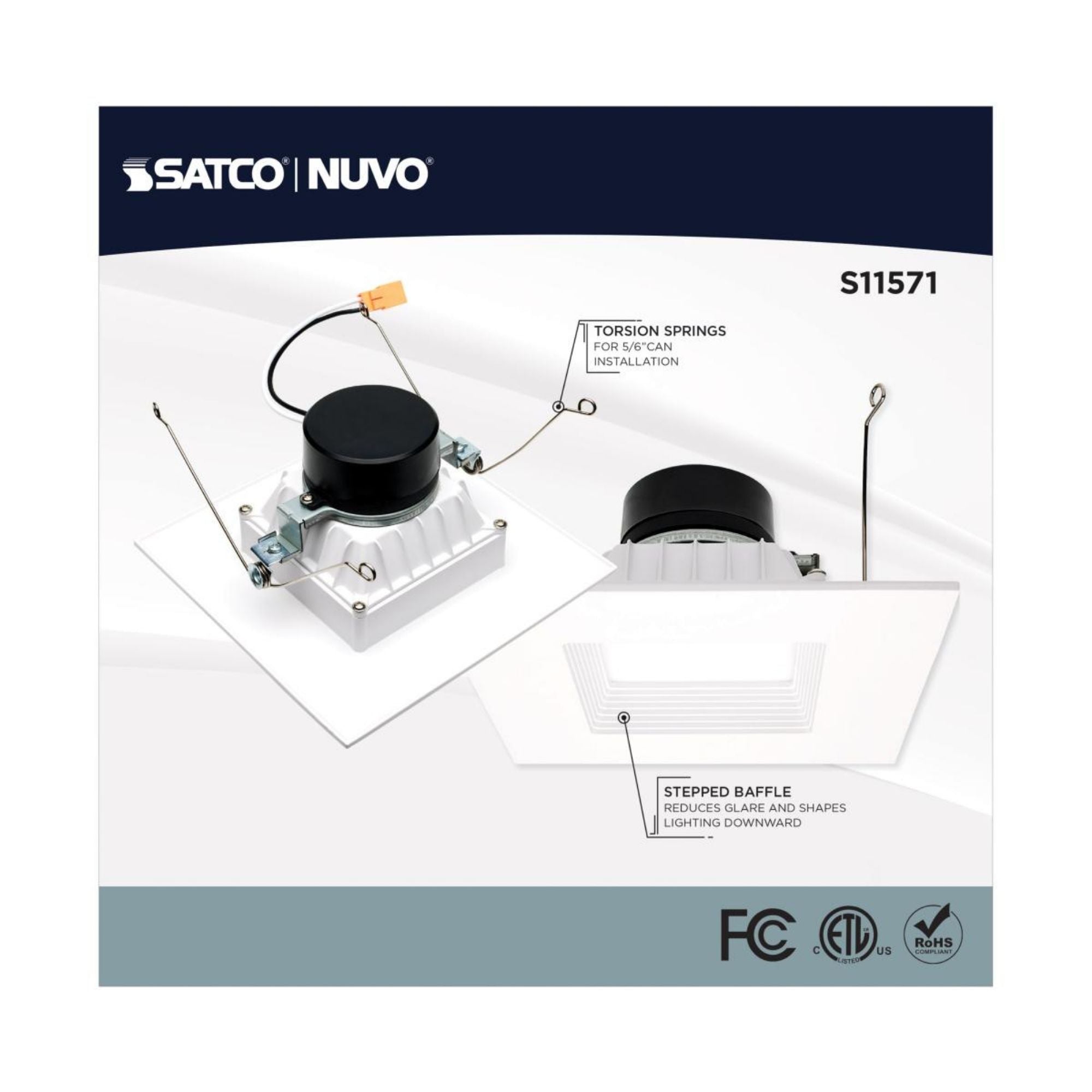 Starfish 6" Smart LED Retrofit Downlight, 850lm, RGB, Square Baffle Trim