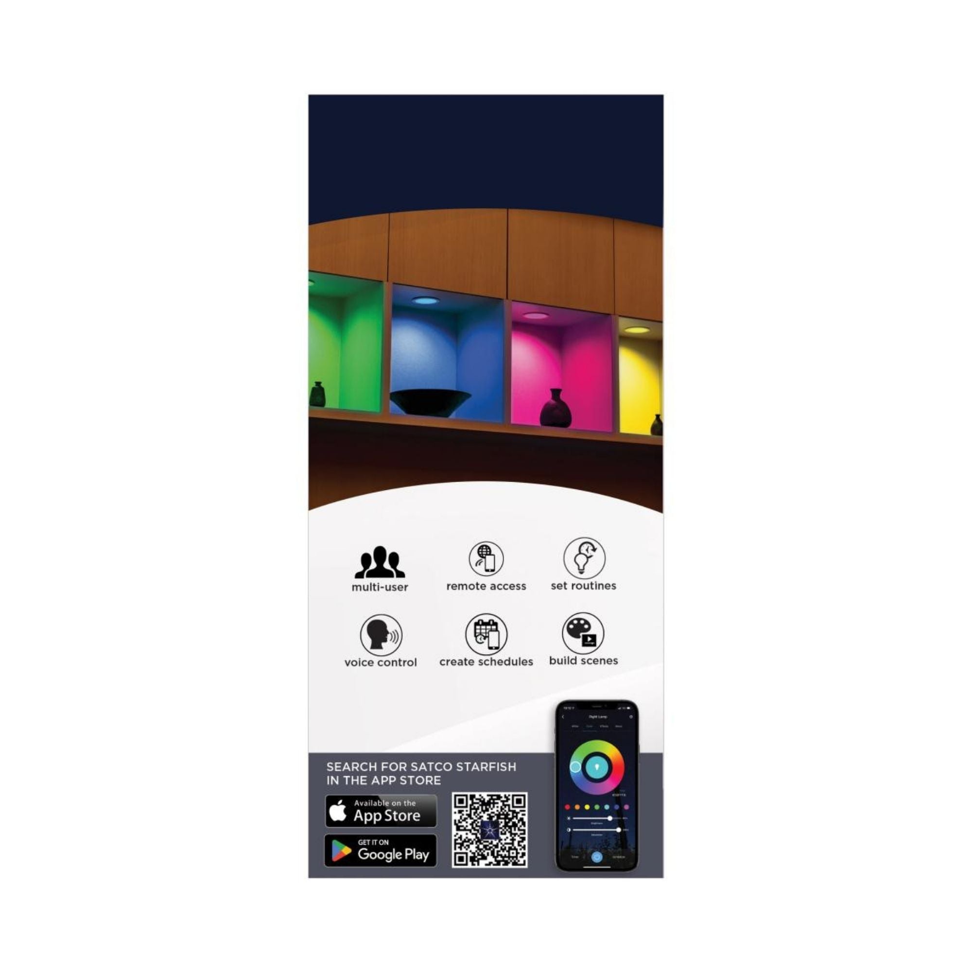 Starfish 6" Smart LED Retrofit Downlight, 850lm, RGB, Square Baffle Trim